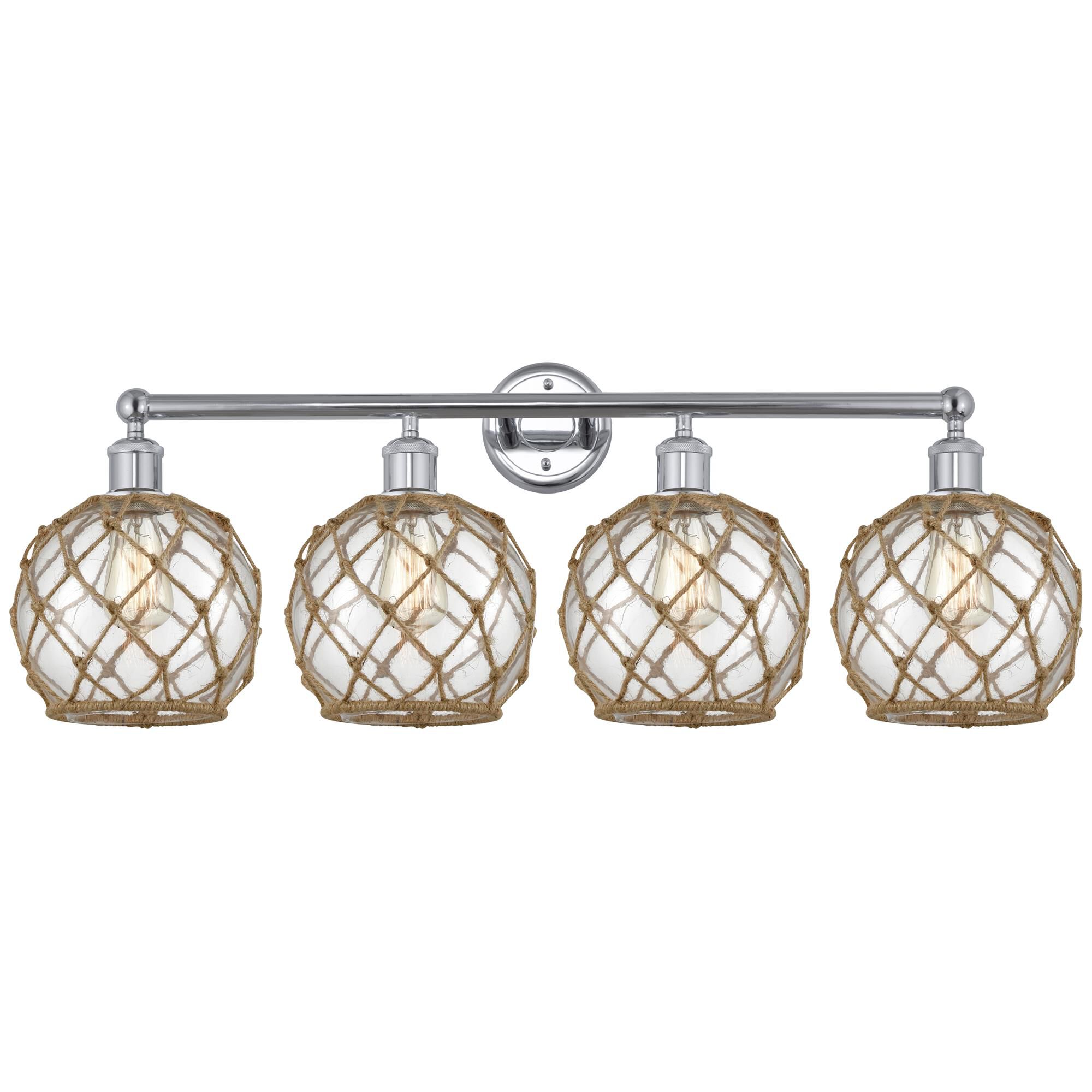 Shown in Polished Chrome finish and Clear with Brown Rope glass