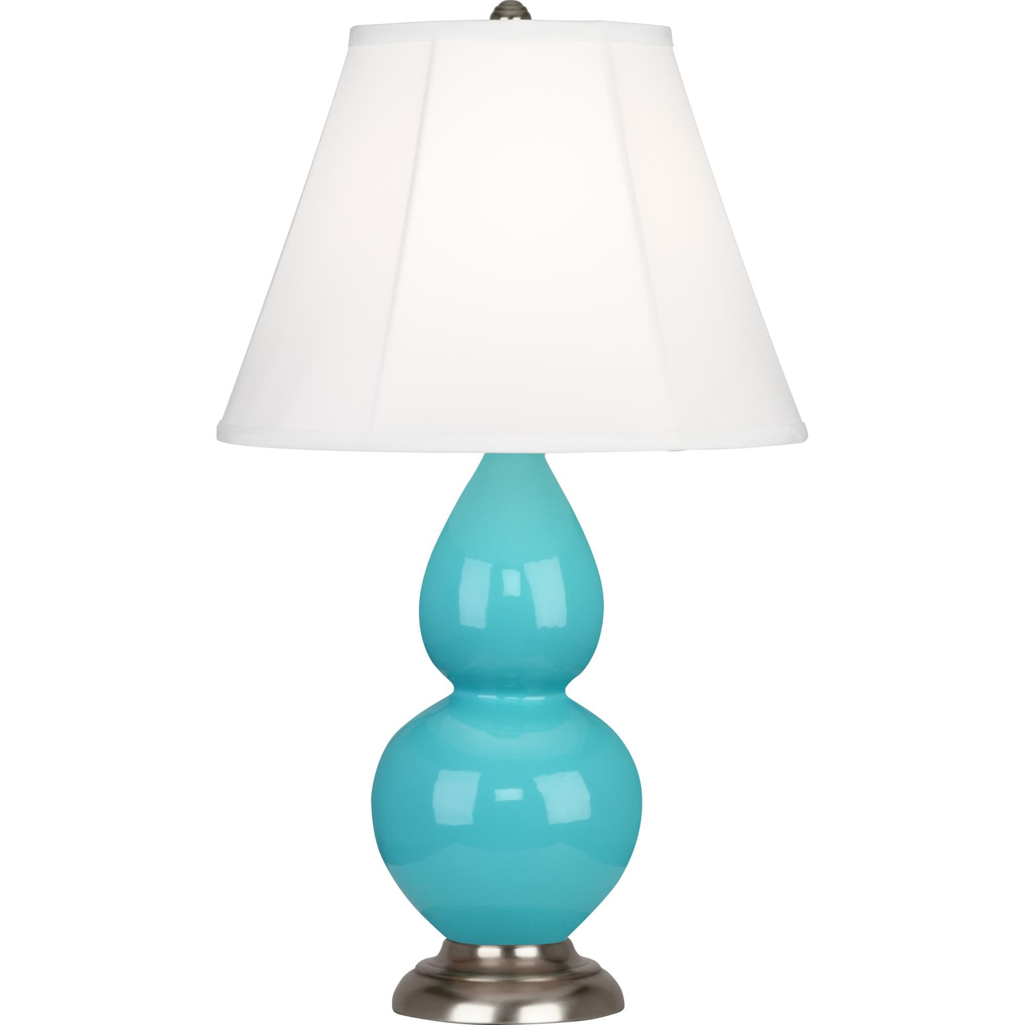 Shown in Egg Blue Glazed Ceramic finish and Ivory Silk Stretched Fabric shade