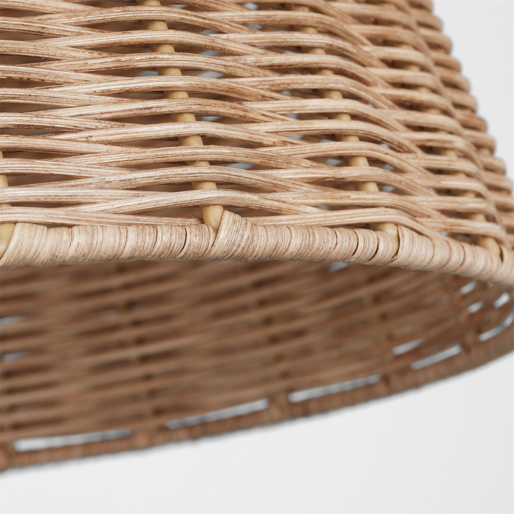 Shown in Burnished Brass finish and Blonde Rattan shade