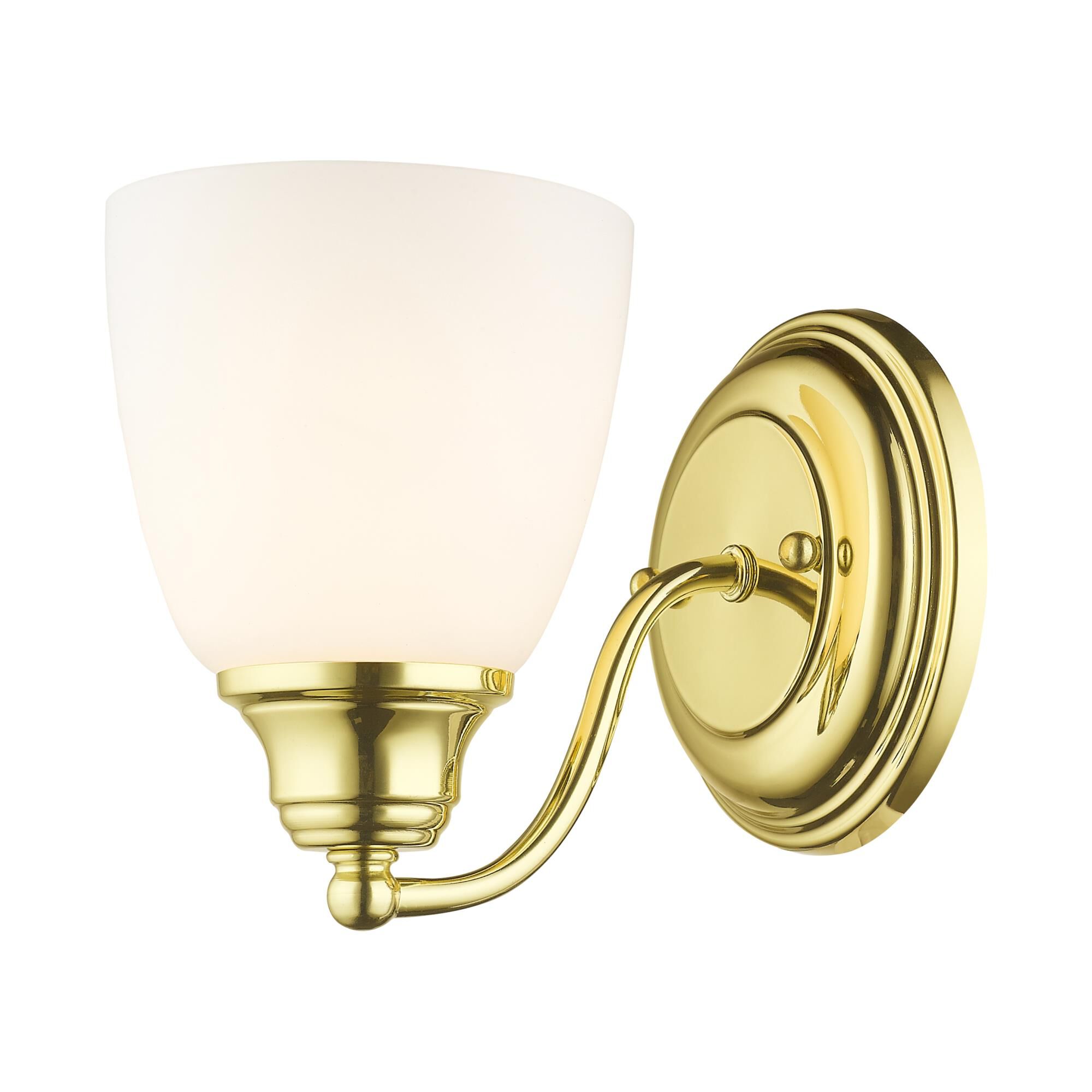 Shown in Polished Brass finish and Hand Blown Satin Opal White glass