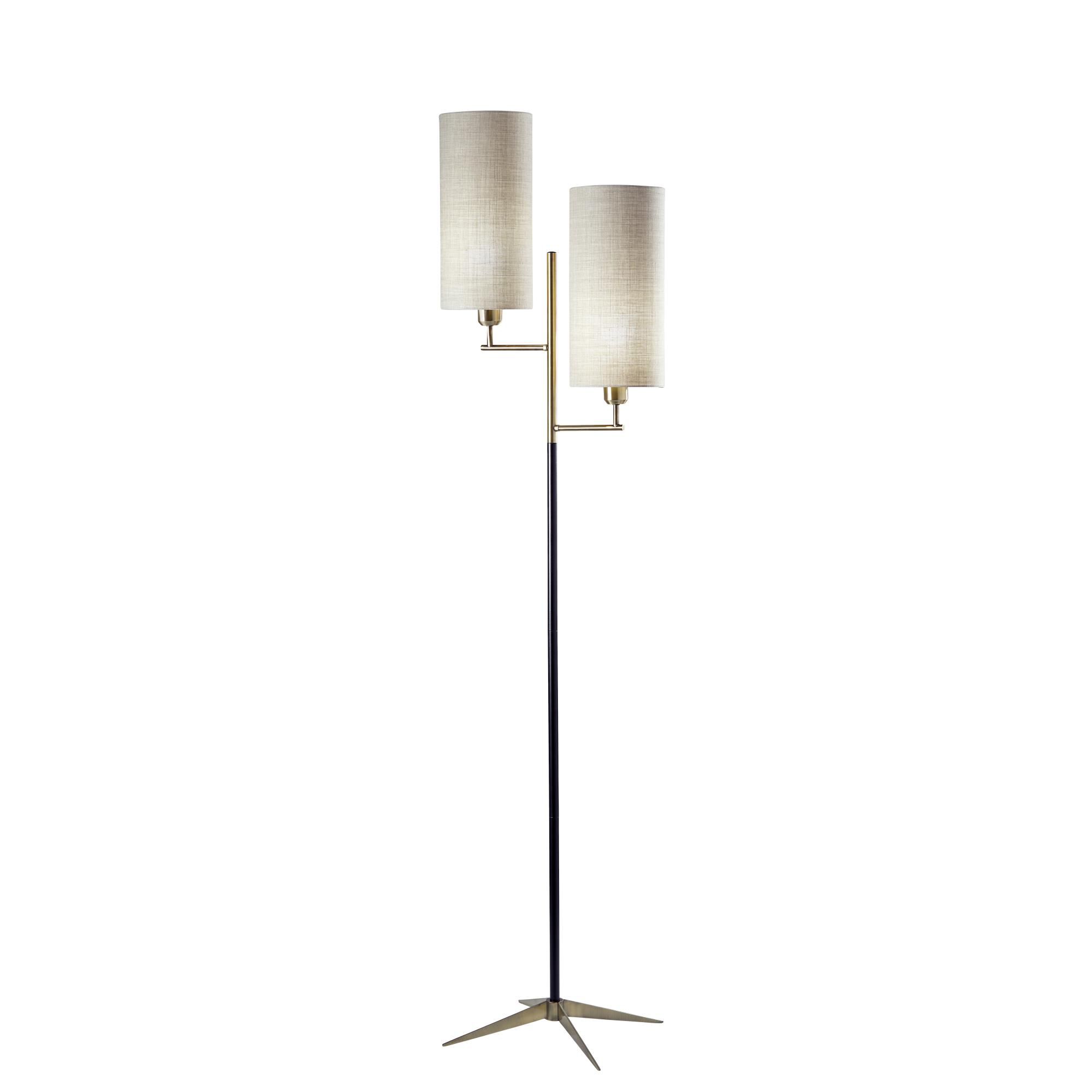 Shown in Matte Black & Antique Brass finish and Natural Textured Fabric shade