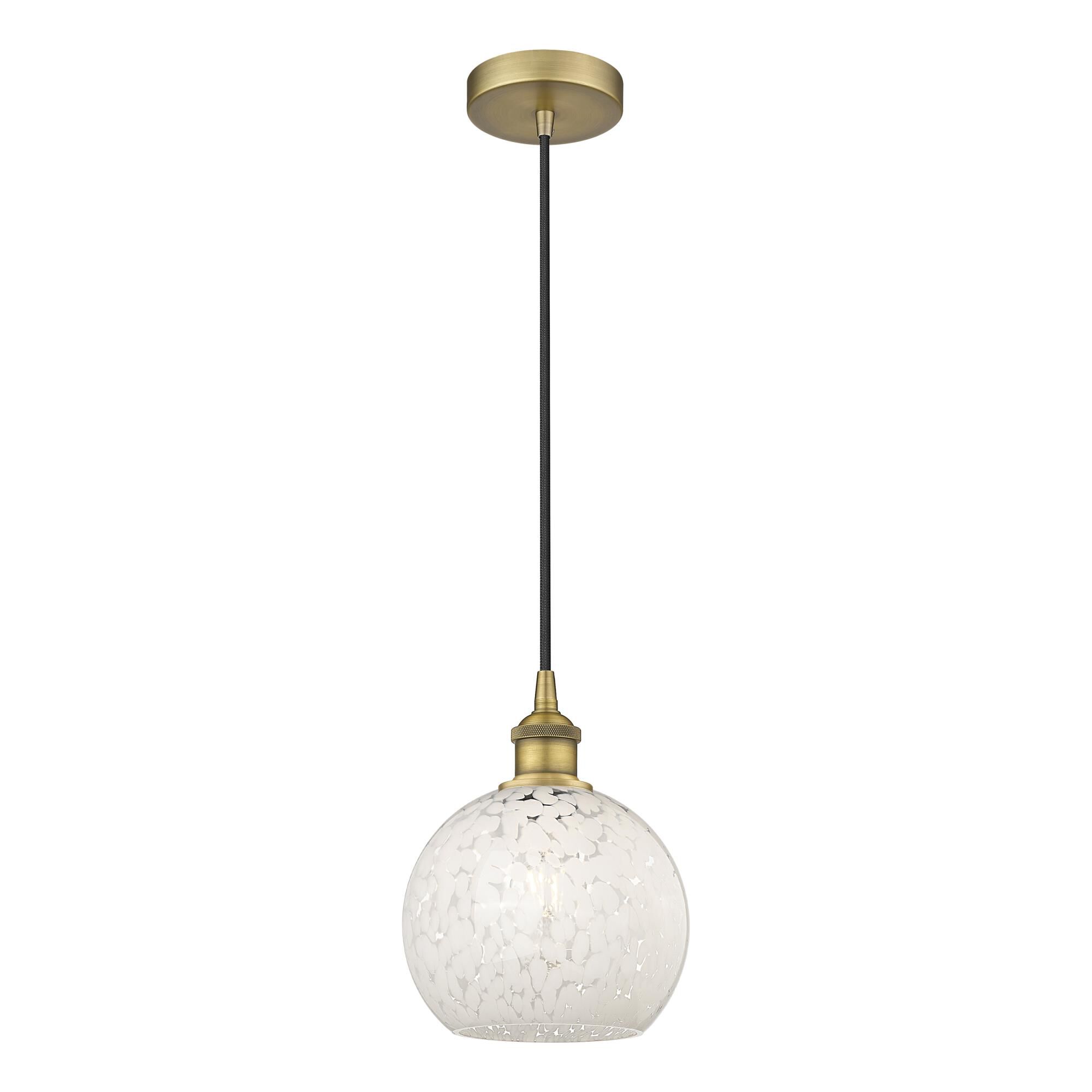 Shown in Brushed Brass finish and White Mouchette glass