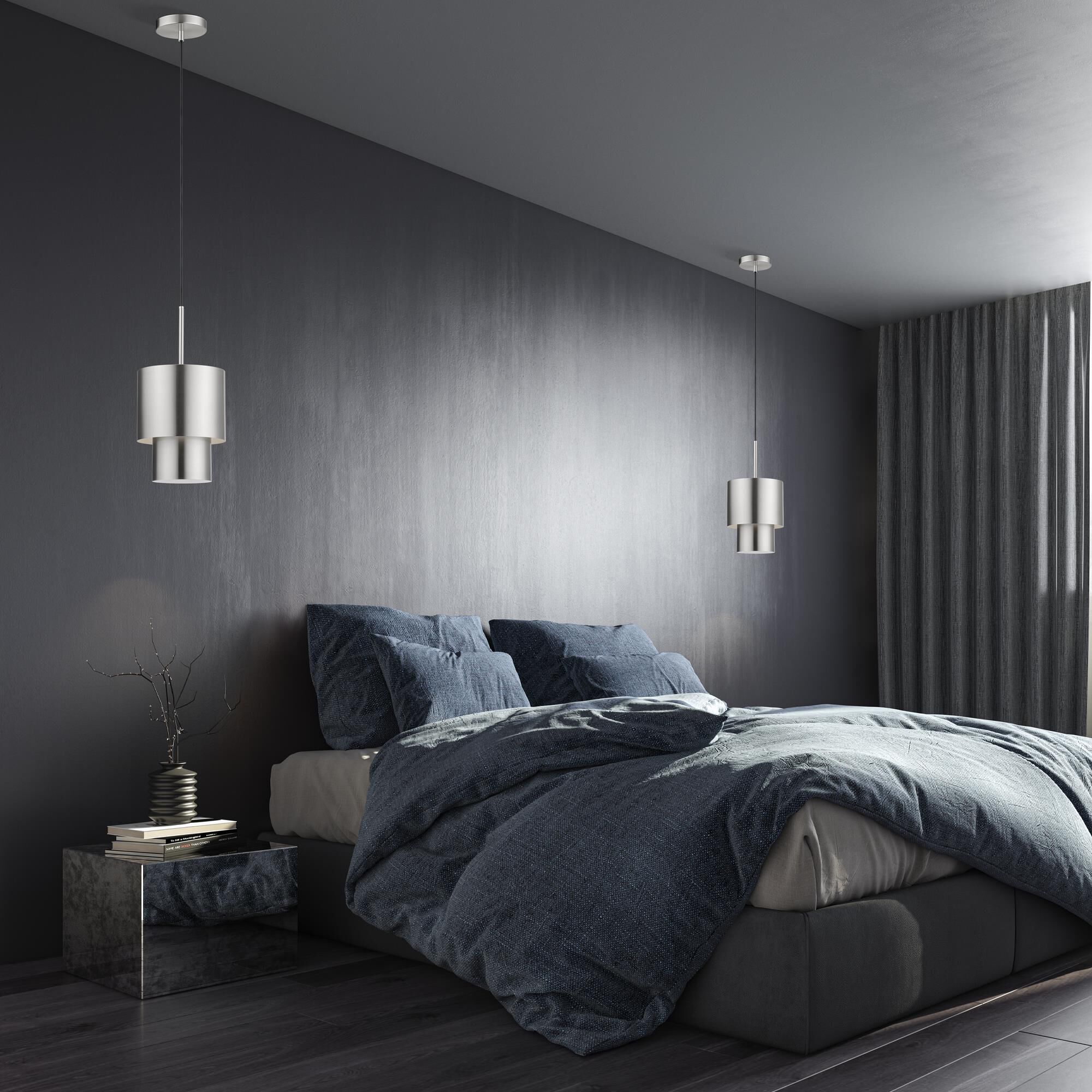 Shown in Brushed Nickel finish and Brushed Nickel Steel with Shiny White Inside shade