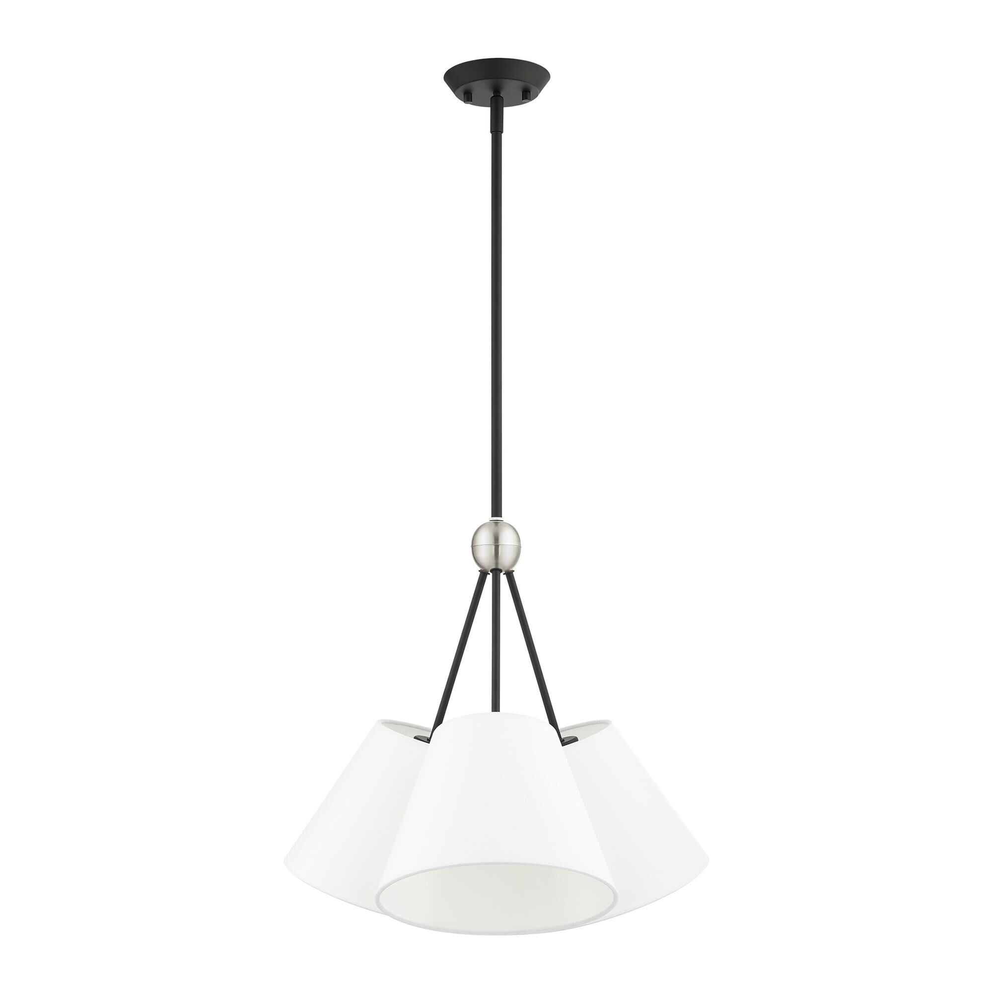 Shown in Black finish and Hand Crafted Off White Fabric Hardback Shade glass and Hand Crafted Off White Fabric Hardback shade