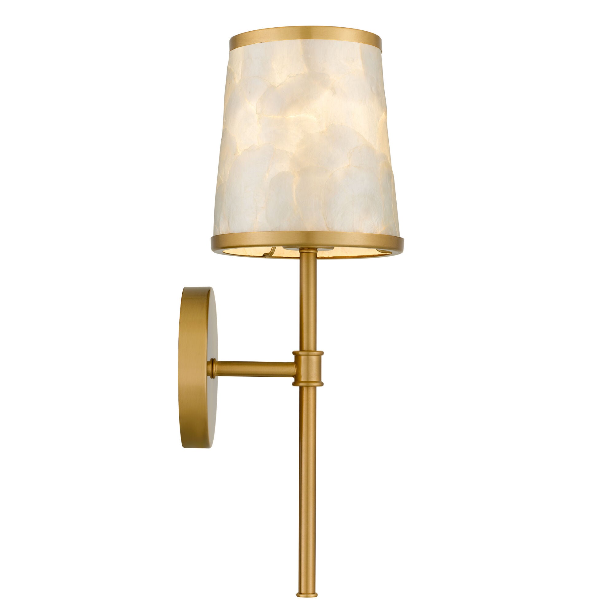 Shown in Brushed Gold finish and Capiz Shell shade