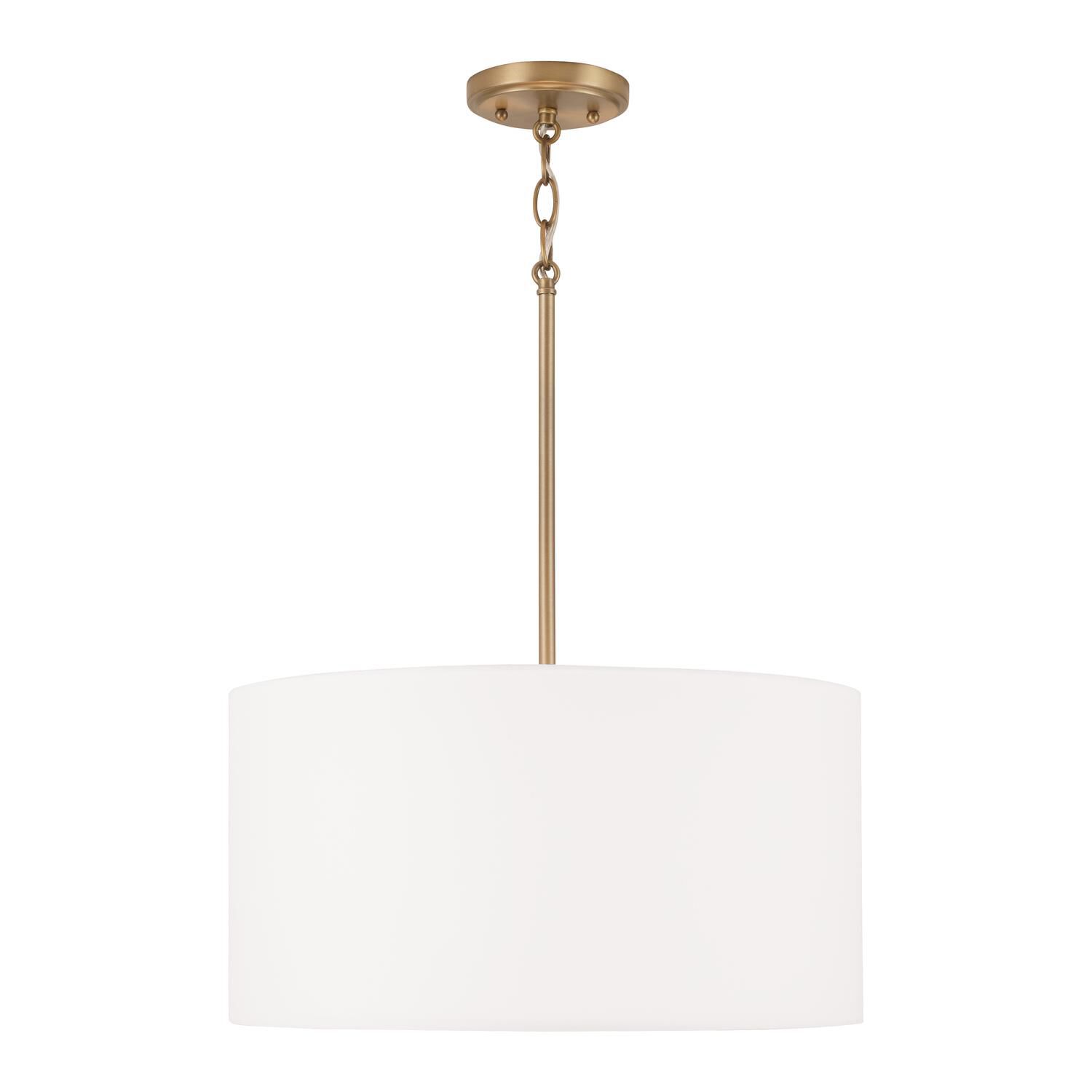 Shown in Aged Brass finish and White Fabric Stay-Straight shade