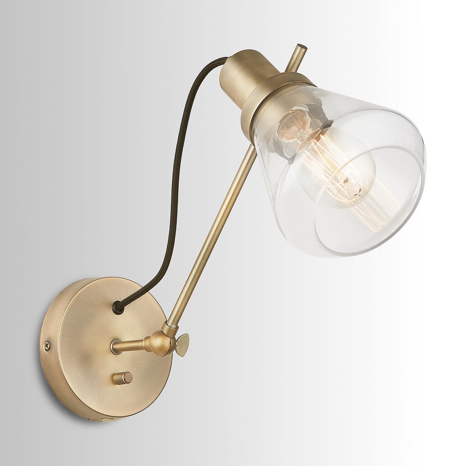 Shown in Aged Brass finish and Clear glass