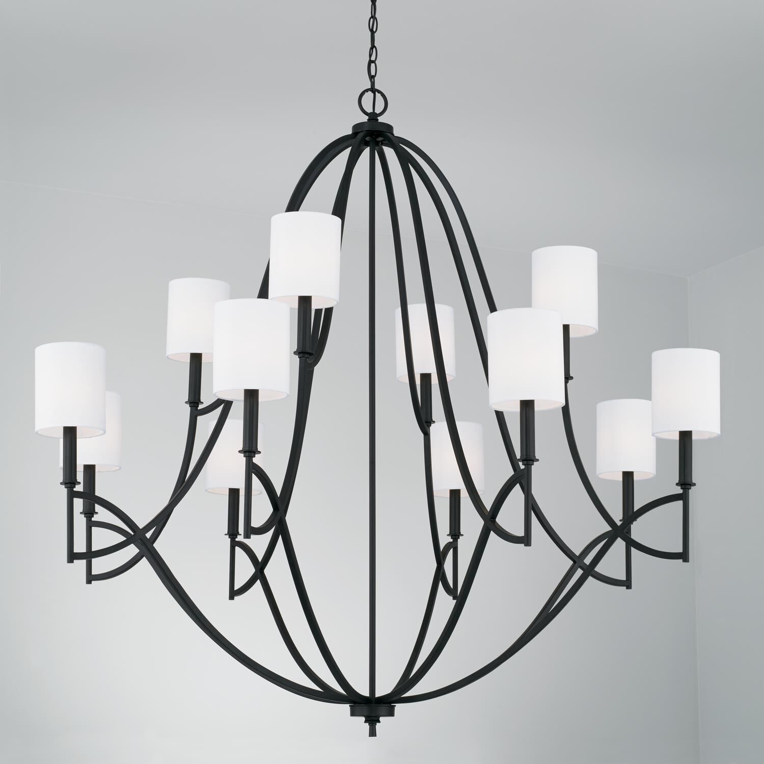Shown in Matte Black finish and 701 glass and White Fabric Stay-Straight s shade