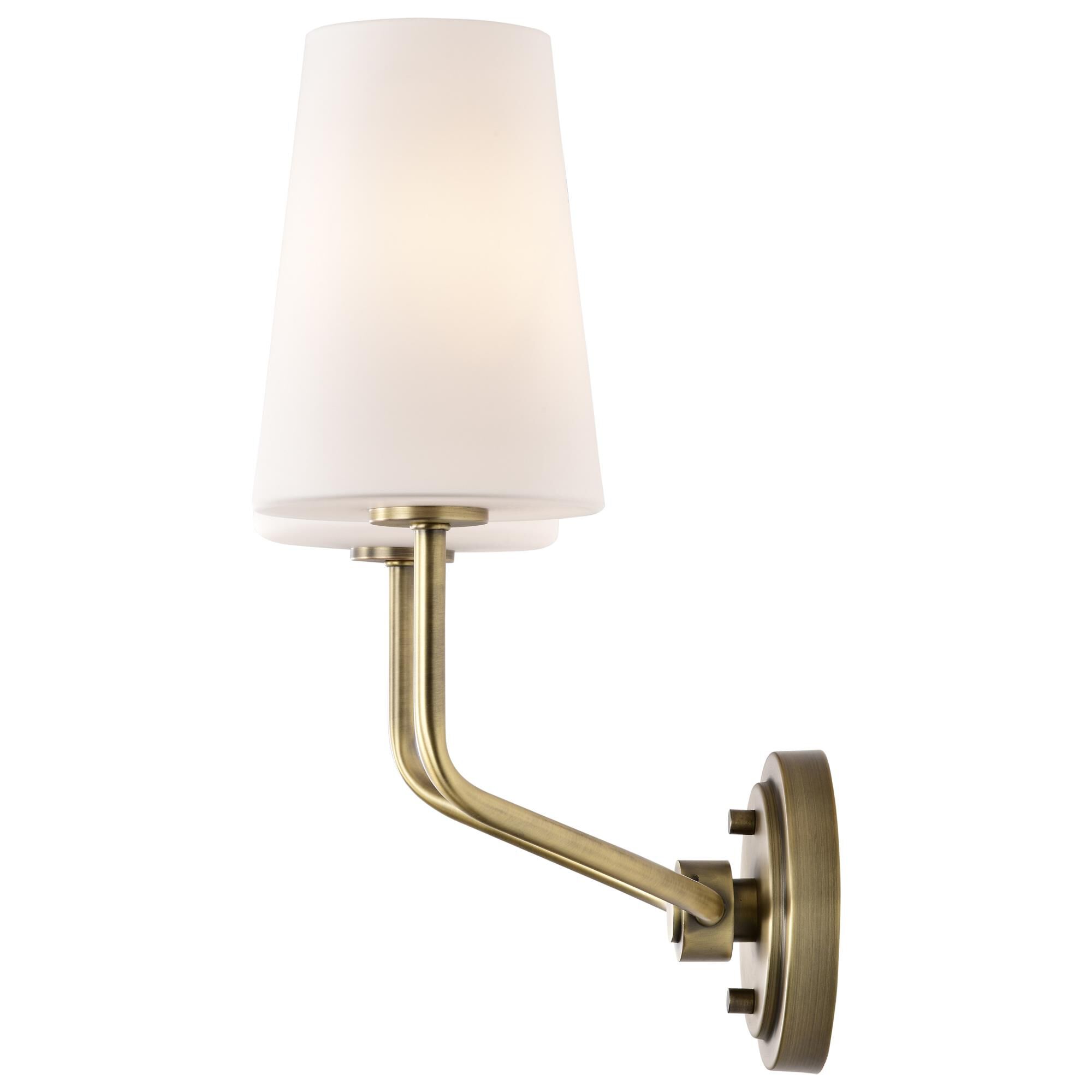 Shown in Vintage Brass finish and Etched White Opal glass and Etched Opal shade