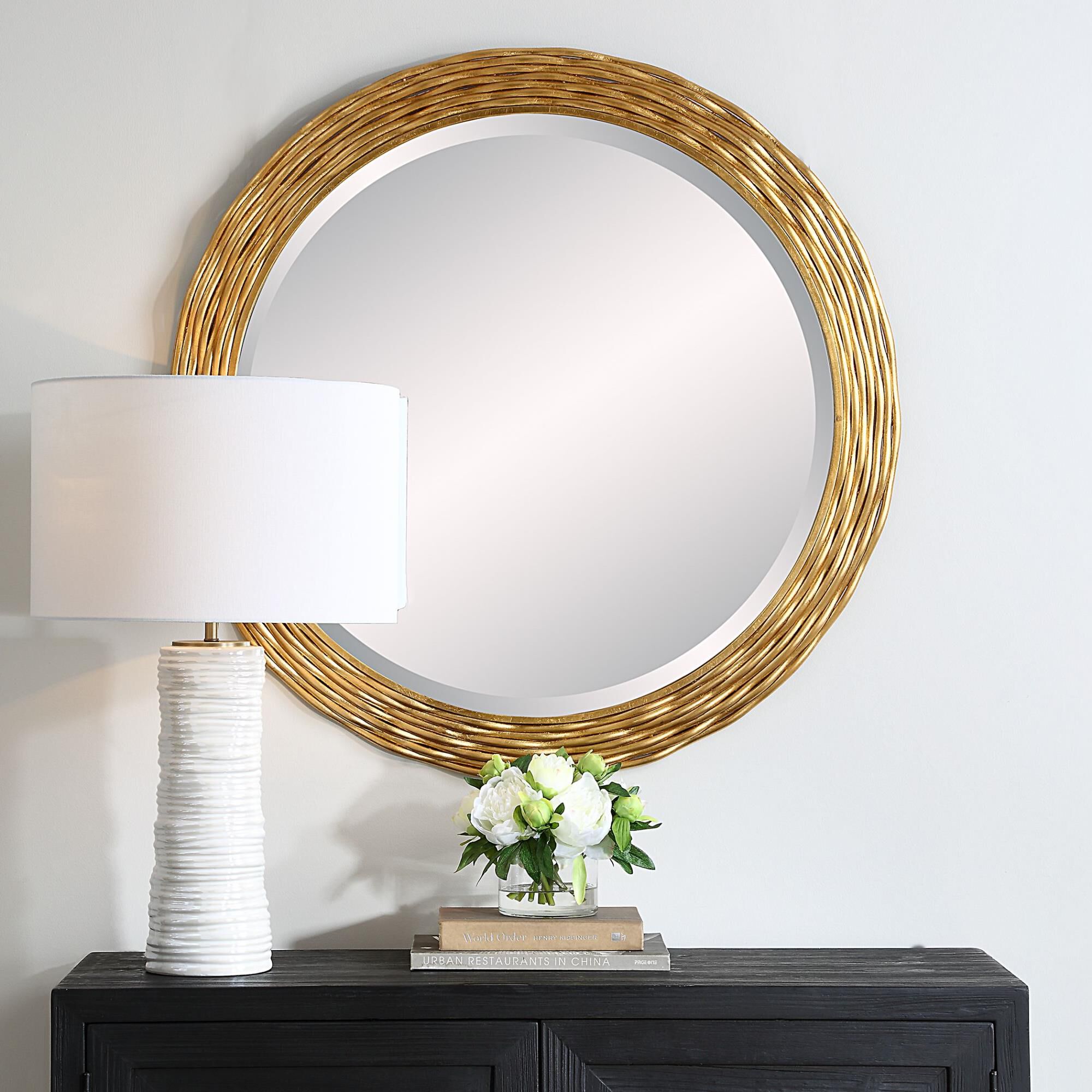 Shown in Our Celeste Round Mirror Is Crafted With Layered Iron Rods Meticulously Hand-Forged To Create A Grac finish