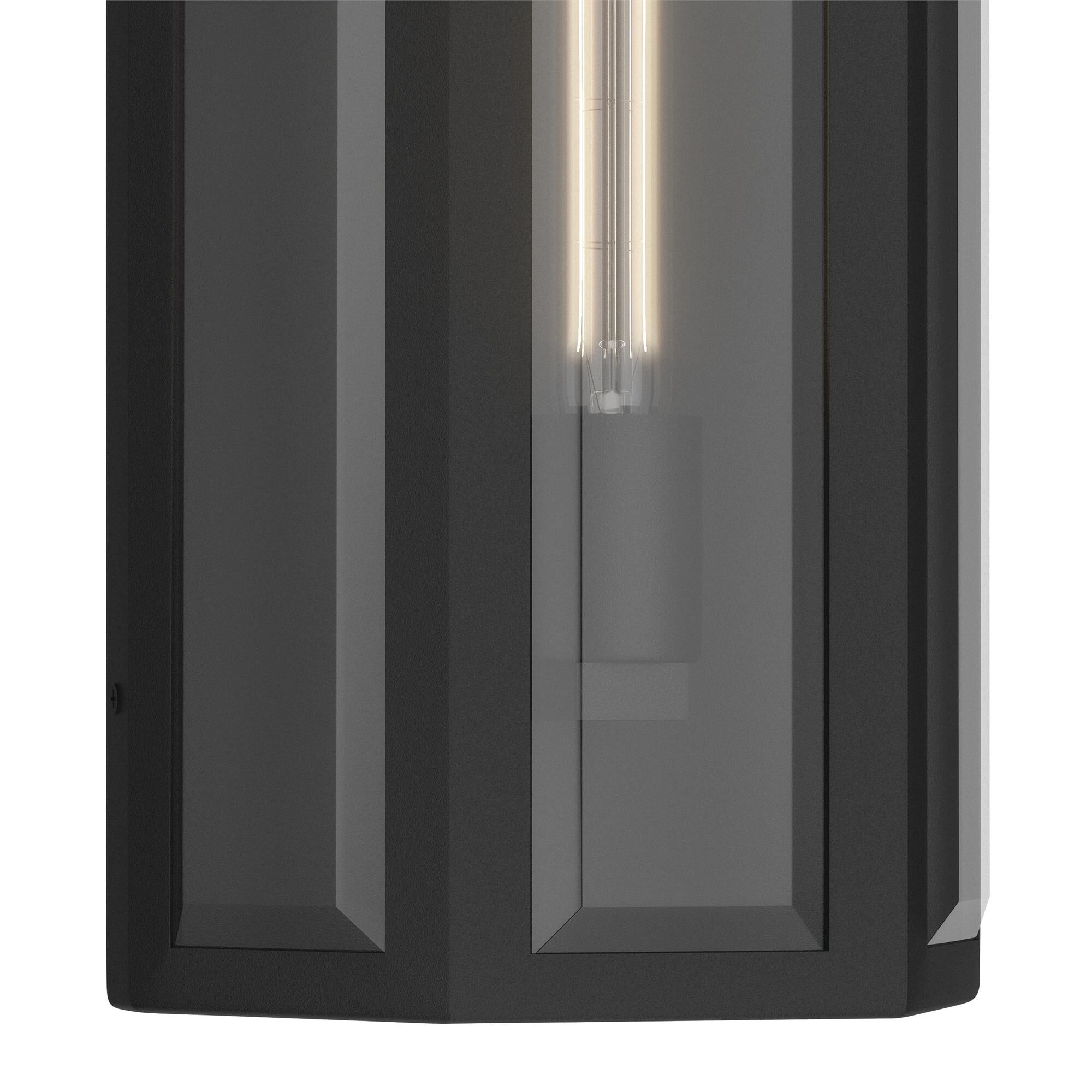Shown in Textured Black finish and Clear Beveled glass