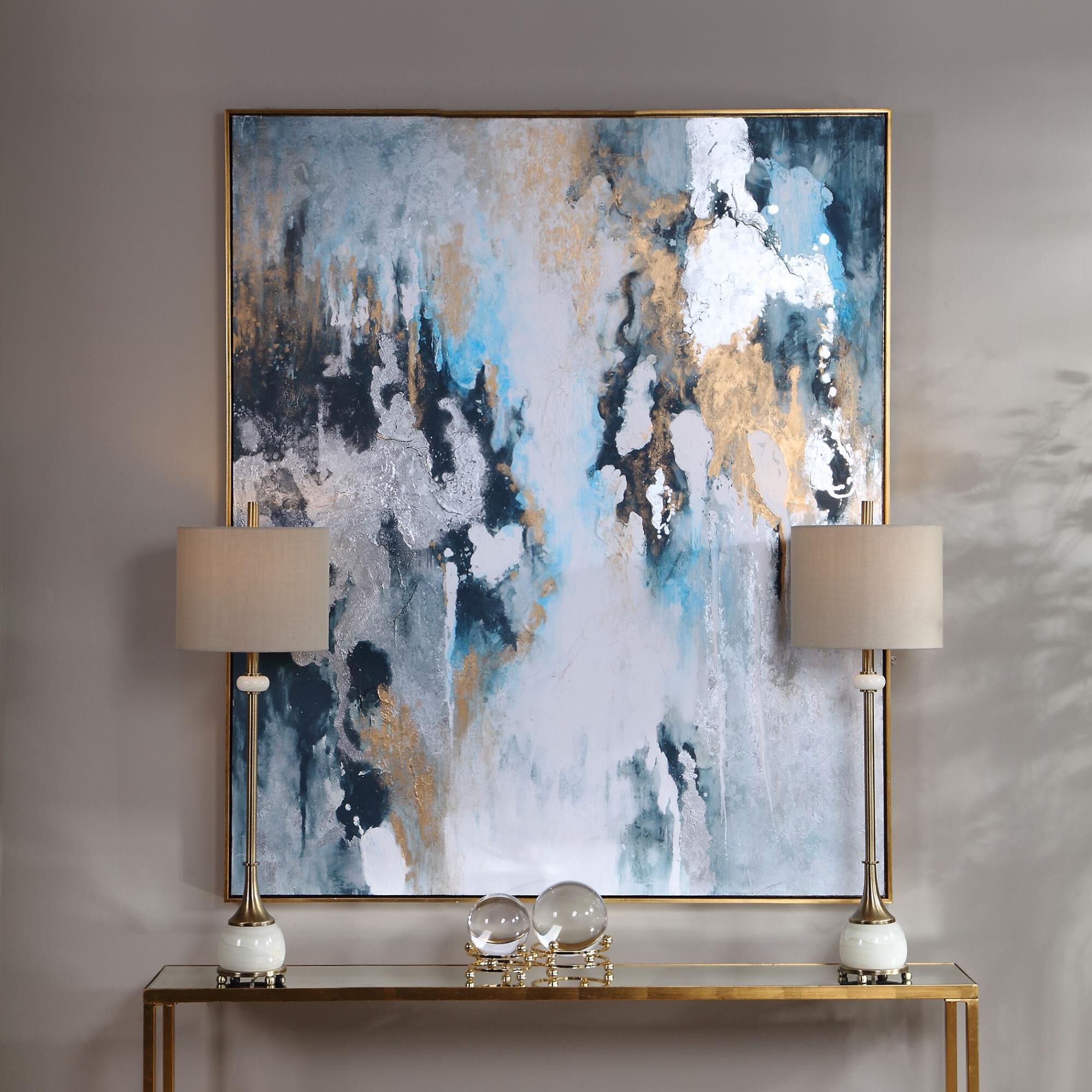 Shown in Hand Painted, Gold Leaf Gallery Frame, Texture, Teal, Blue, Green, Gold Leaf, Silver Leaf, White, Gr finish