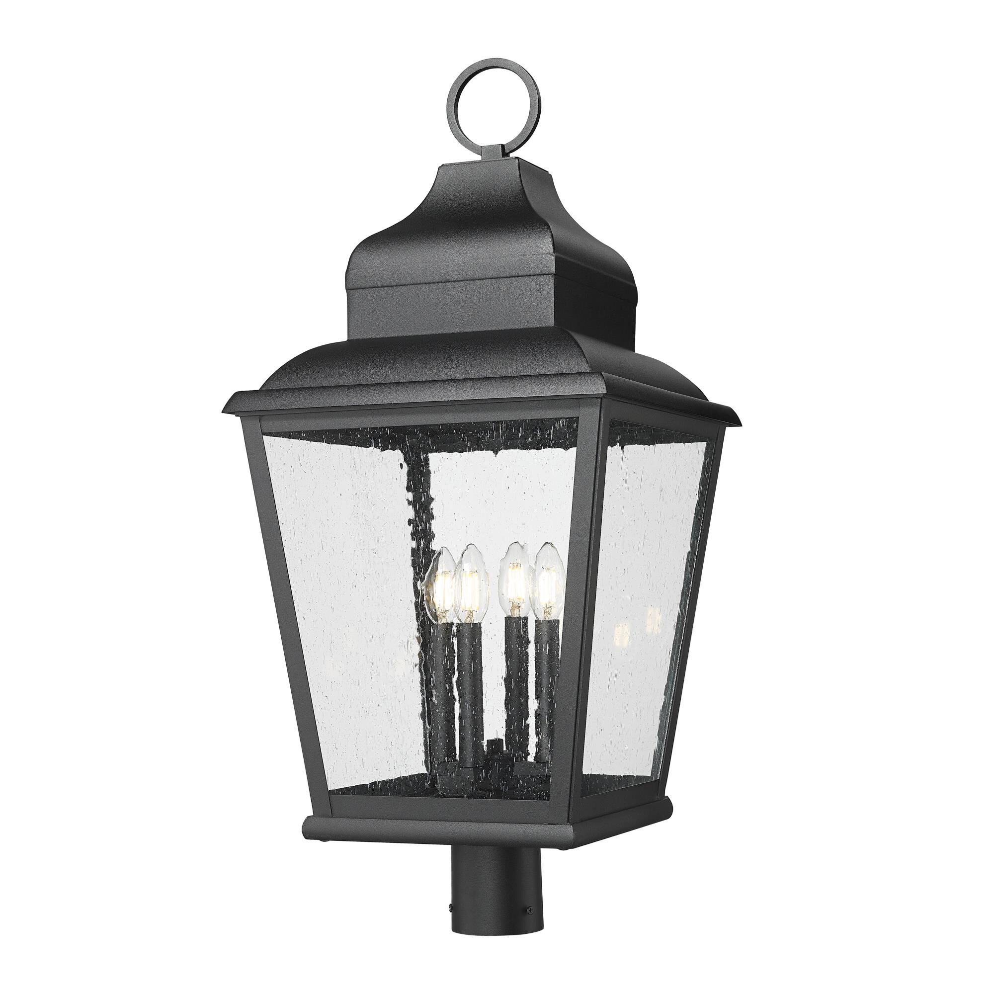 Shown in Sand Black finish and Clear Seedy glass