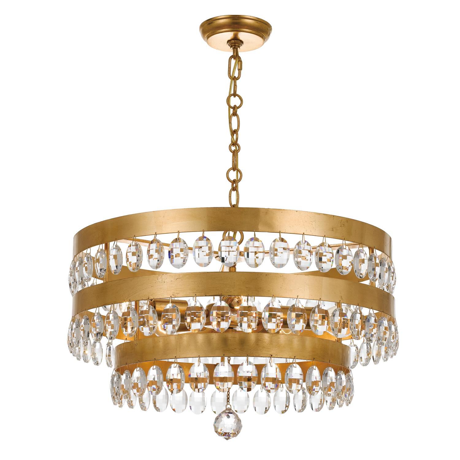 Shown in Antique Gold finish and Clear Elliptical Faceted crystal