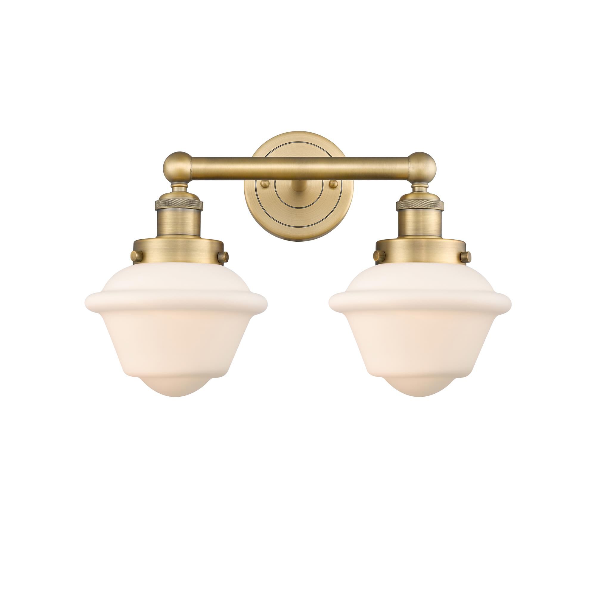 Shown in Brushed Brass finish and Matte White glass