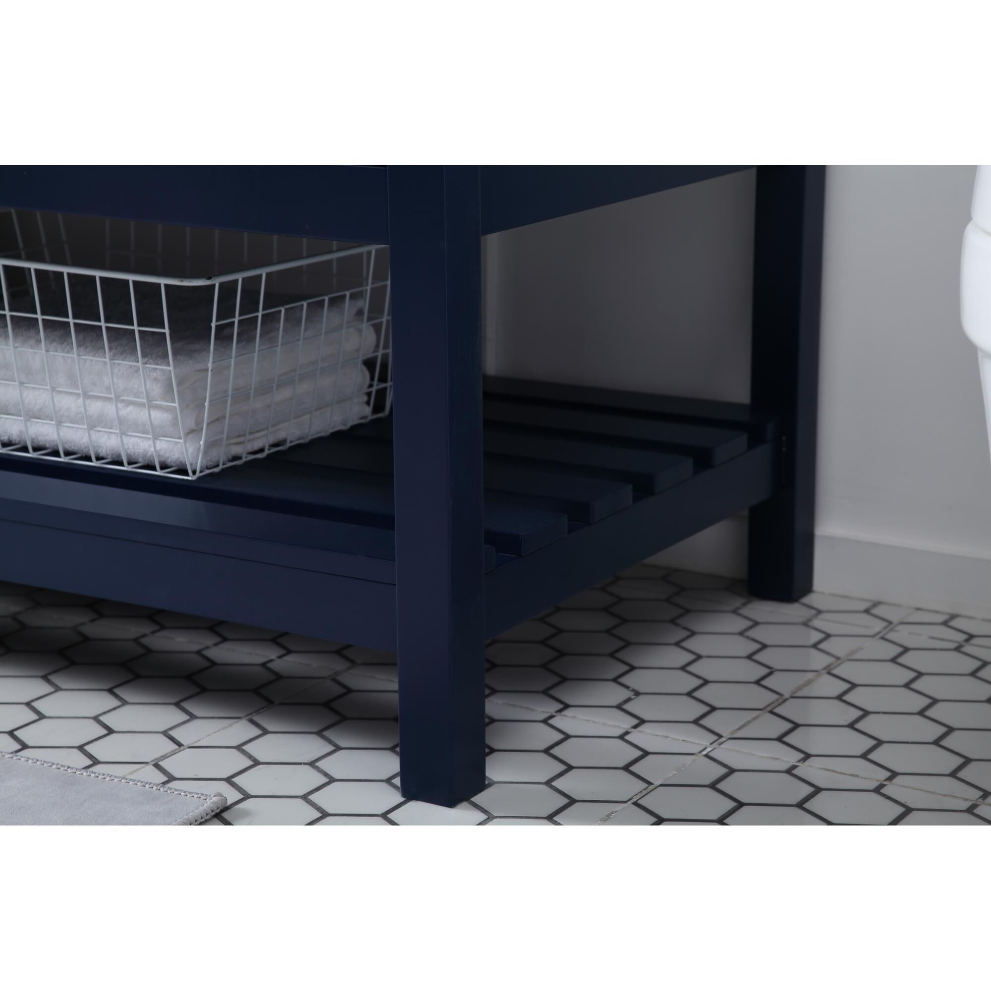 Shown in Blue And Gold With Carrara White Marble finish