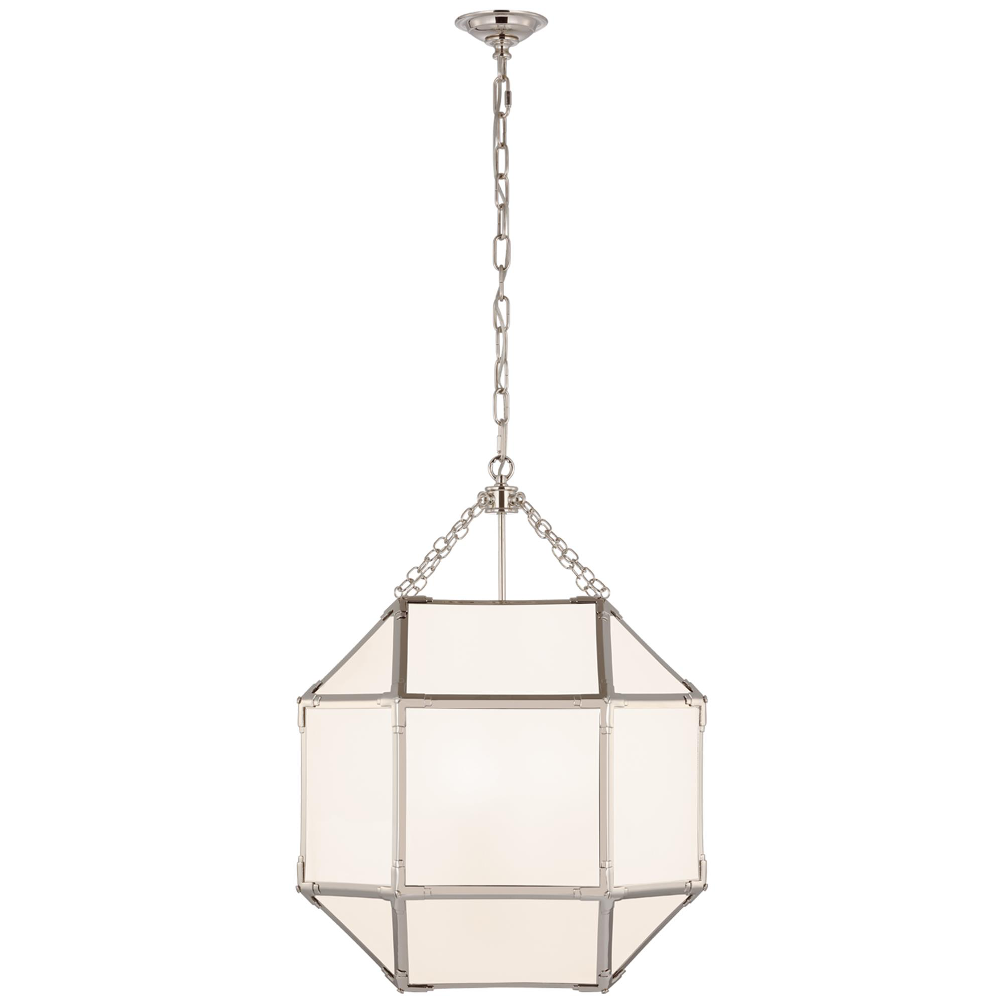 Shown in Polished Nickel finish and White glass and White Glass shade