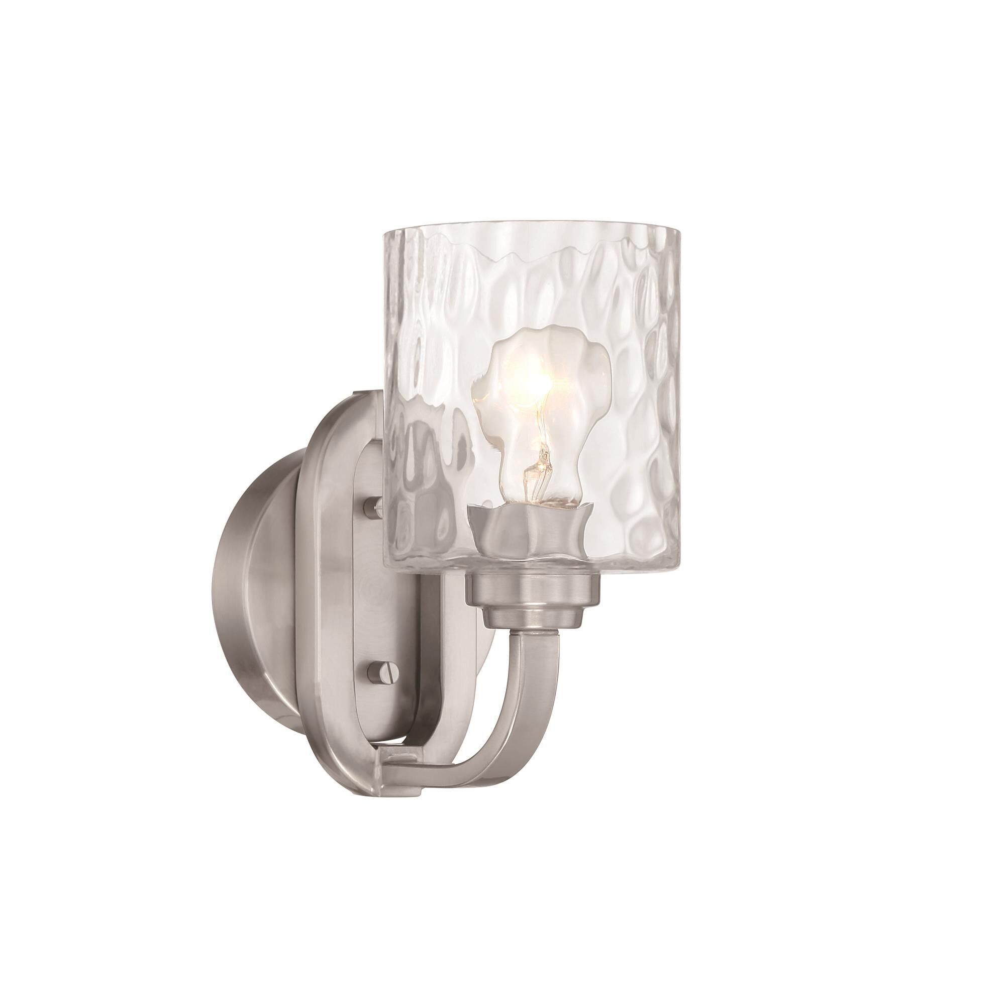 Shown in Brushed Polished Nickel finish and Clear Hammered glass and Glass shade