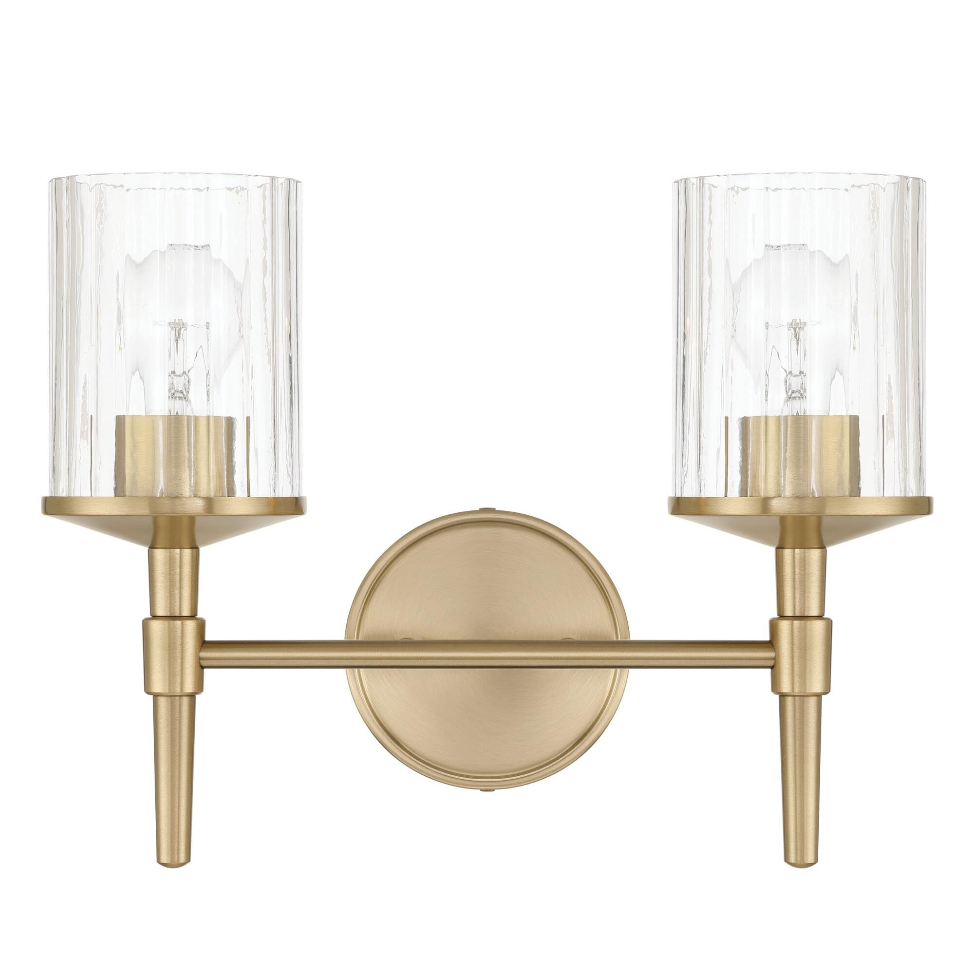 Shown in Champagne Gold finish and Clear Ribbed glass