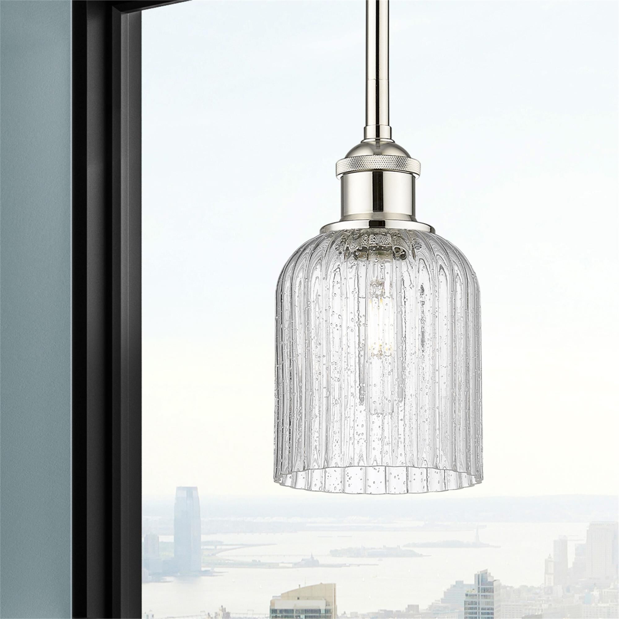 Shown in Polished Nickel finish and Seedy glass