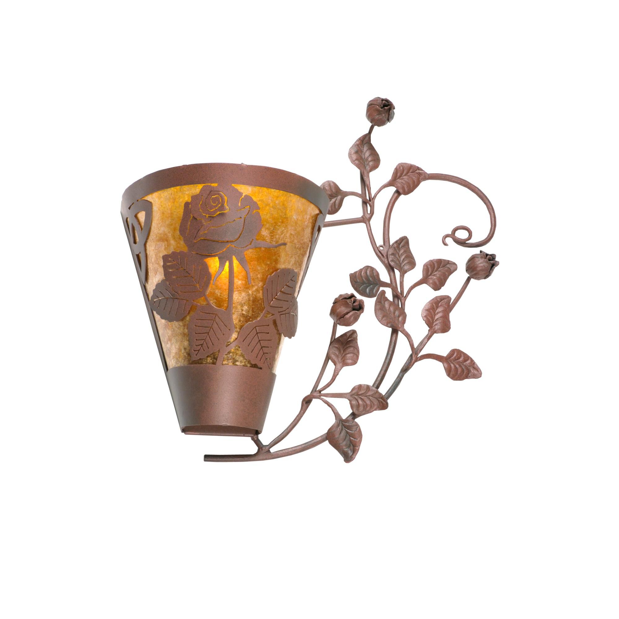 Shown in Rust Finish;Wrought Iron finish and Amber Mica glass