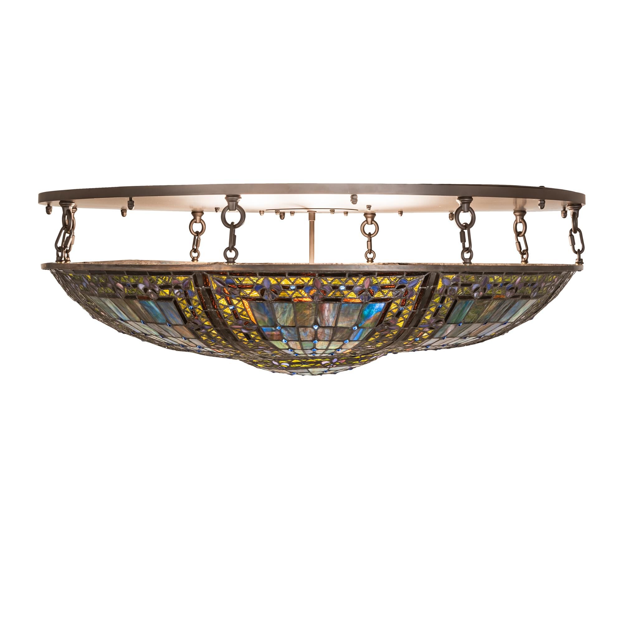 Shown in Oil Rubbed Bronze finish and Green;Blue glass