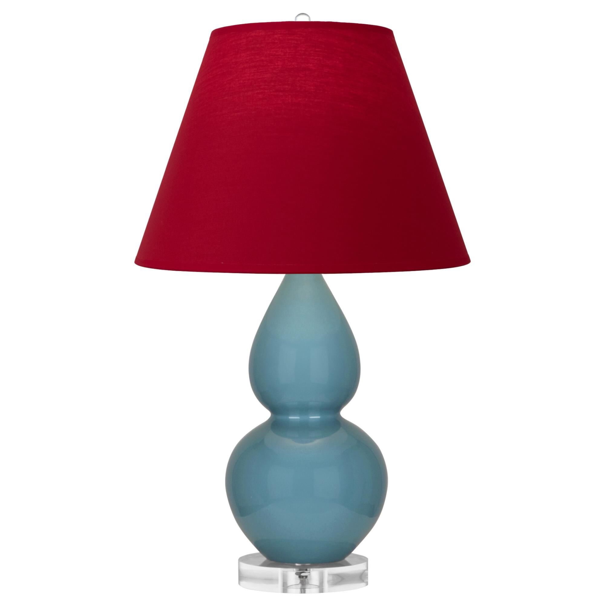 Shown in Steel Blue finish and Rose Red with Ink Black Lining shade and Lucite accent