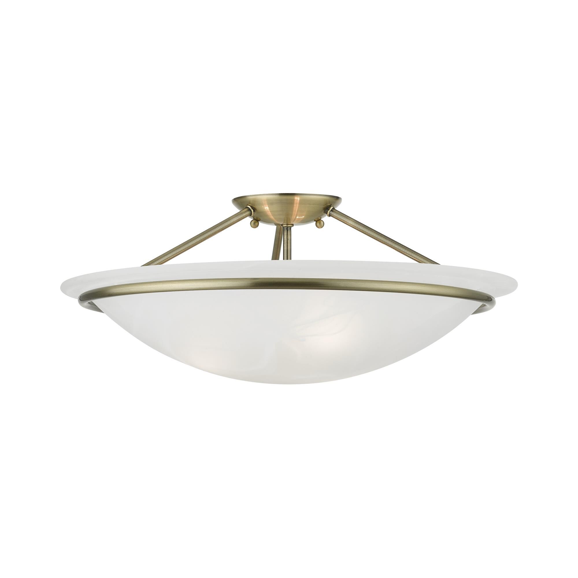 Shown in Antique Brass finish and White Alabaster glass and White Alabaster Glass shade