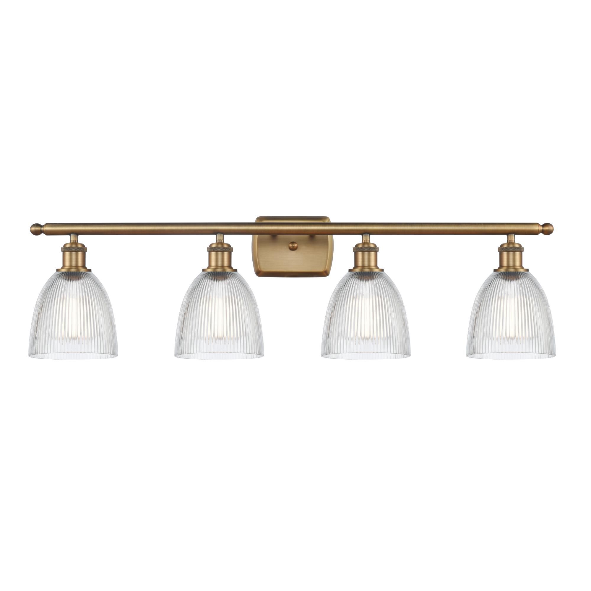 Shown in Brushed Brass finish and Clear Castile glass
