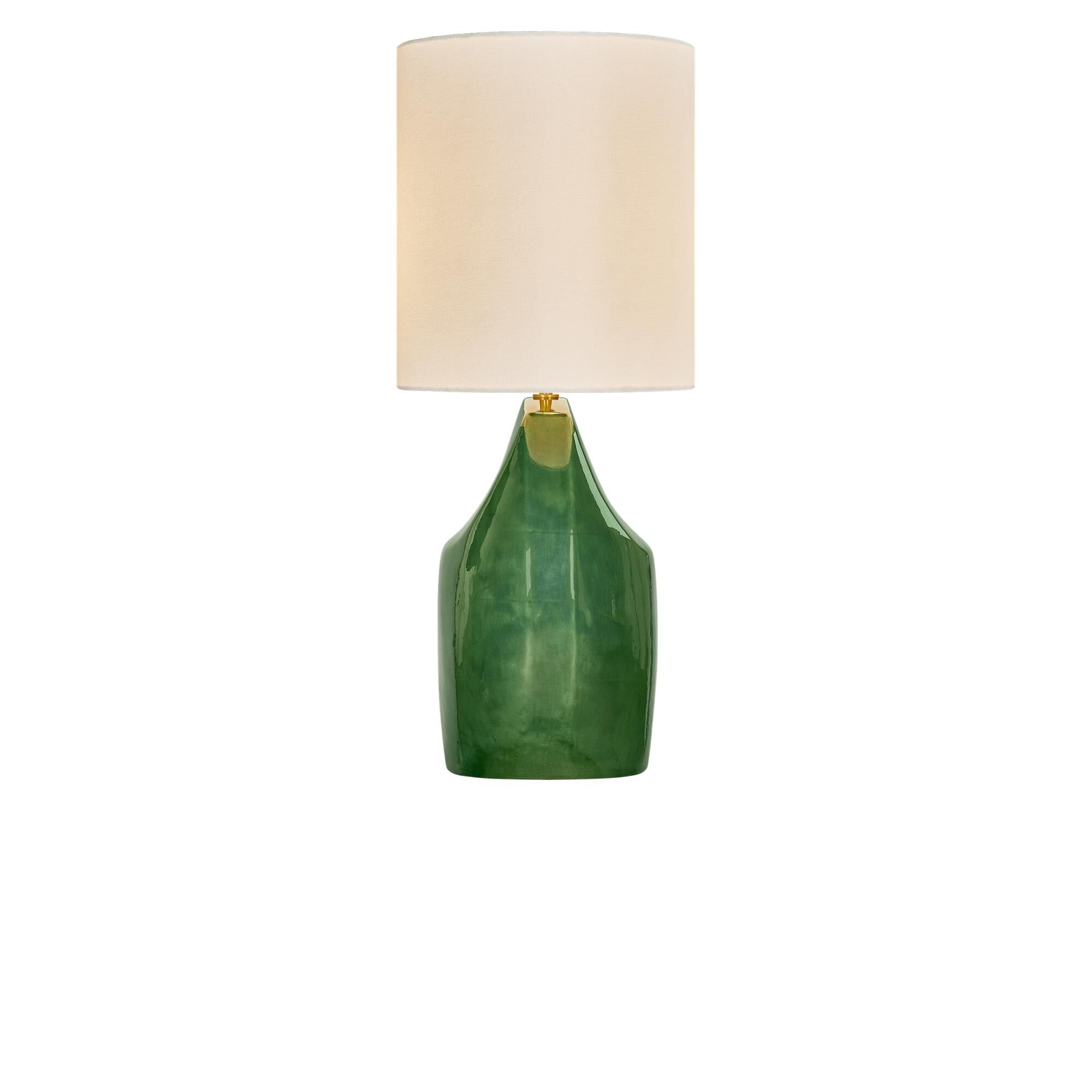 Shown in Green finish and White Linen Fabric shade