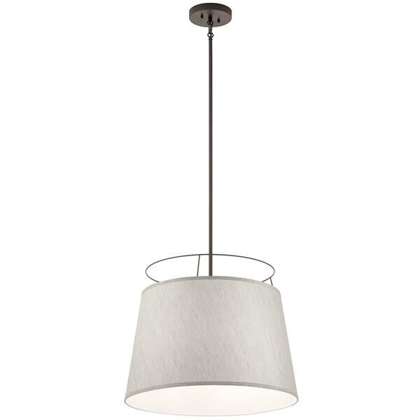Shown in Olde Bronze finish and Grey Fabric shade