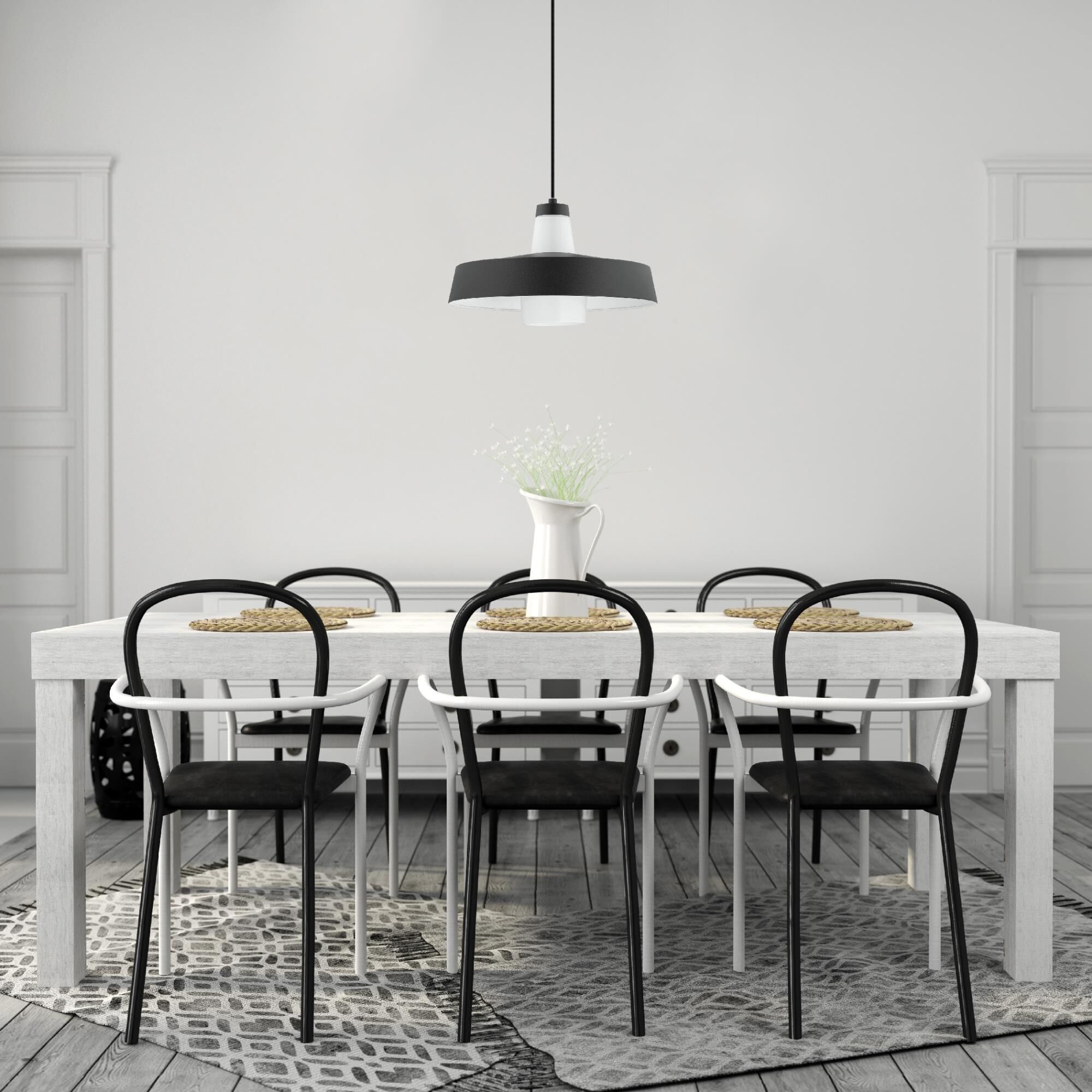 Shown in Black and White finish and White glass and Bowl shade