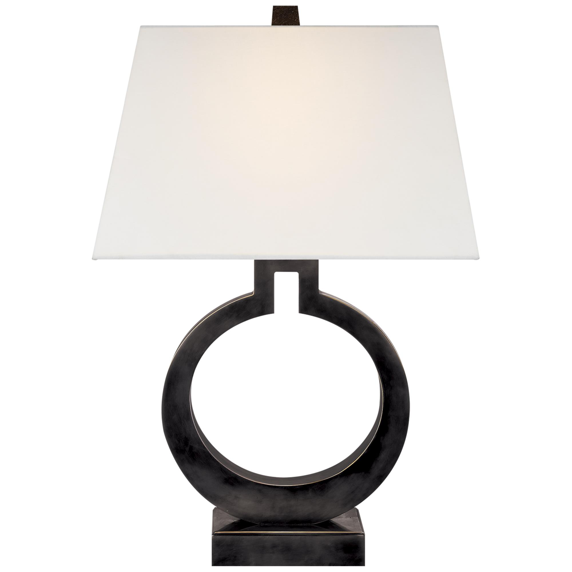 Shown in Bronze finish and Linen Rectangle shade