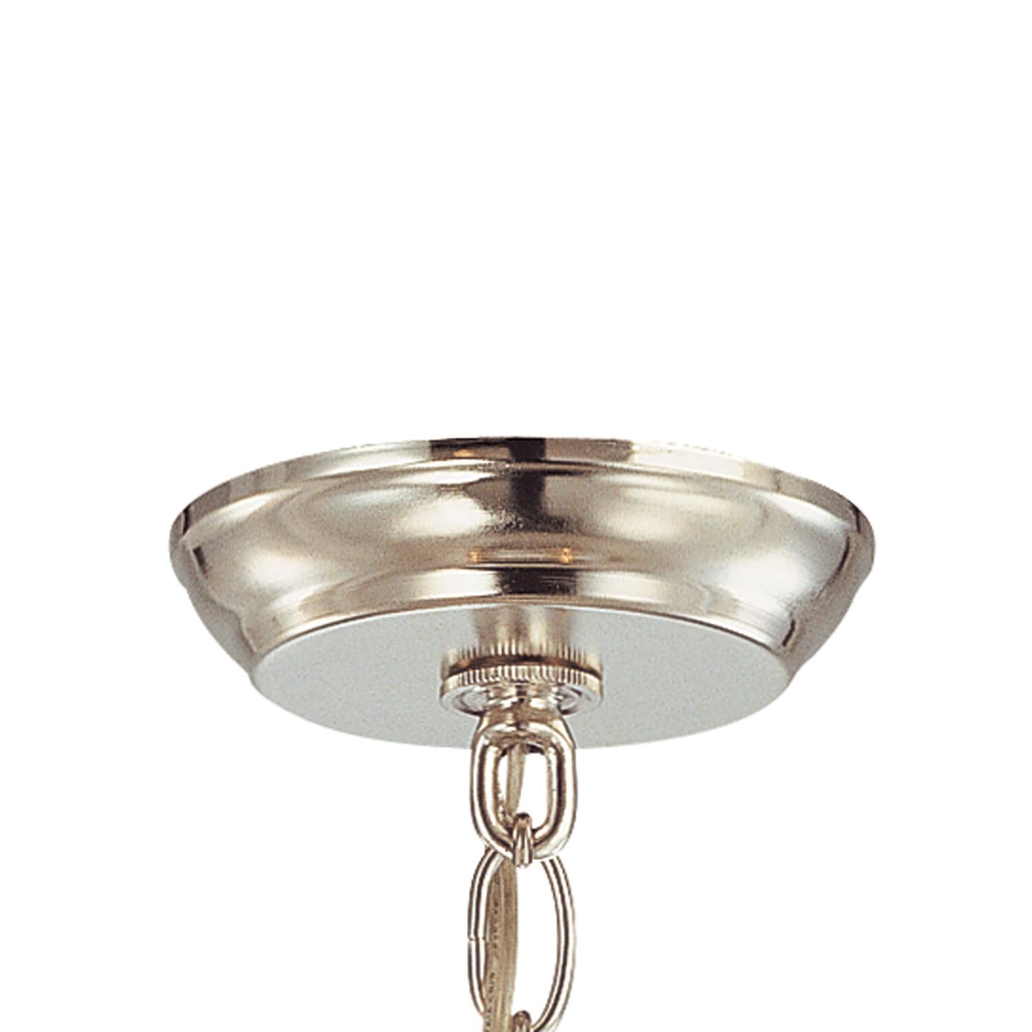 Shown in Polished Chrome finish and Clear Teardrop Almond crystal and Silk glass and Silk shade