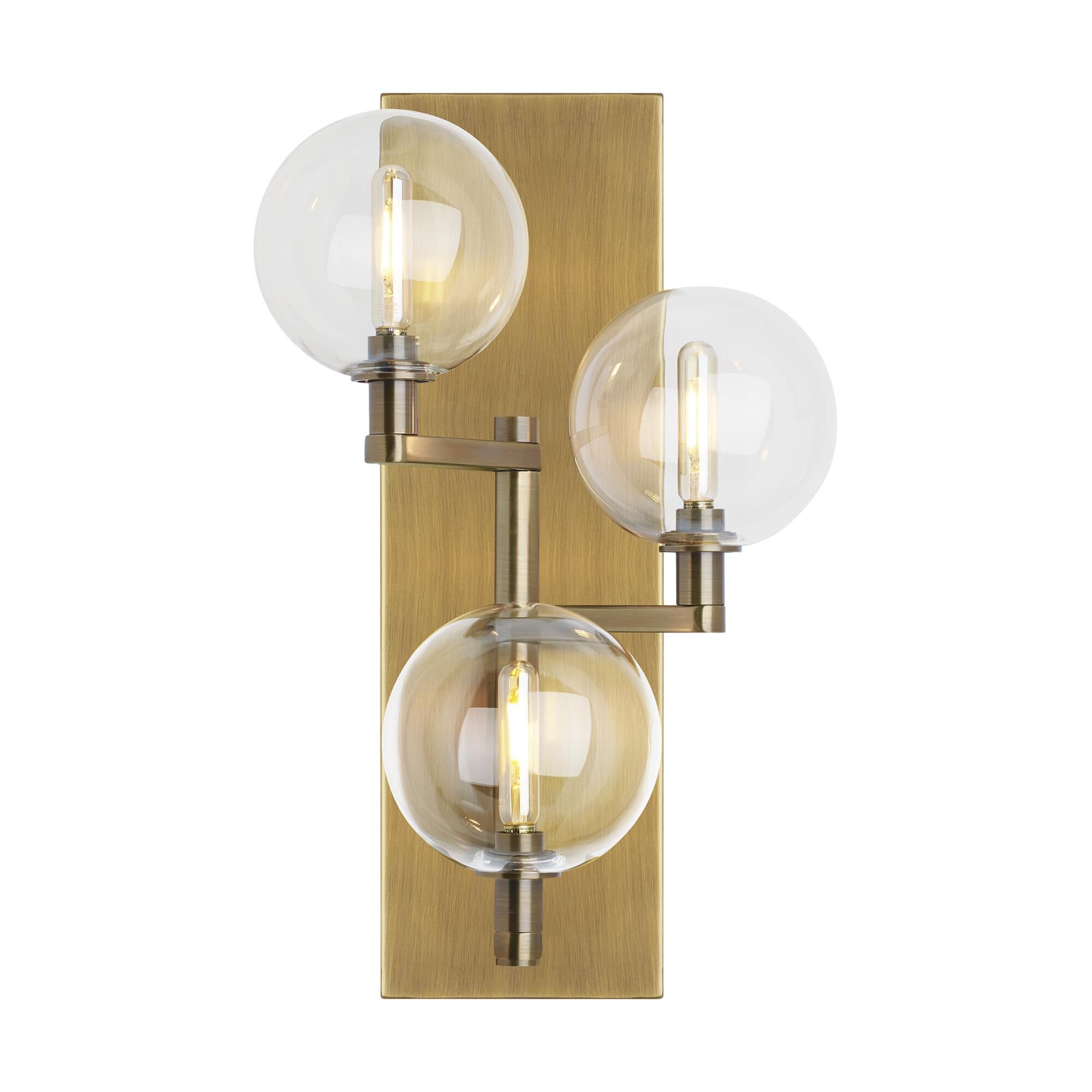 Shown in Aged Brass finish and Clear glass and Metal - Glass shade and 120 Volt accent