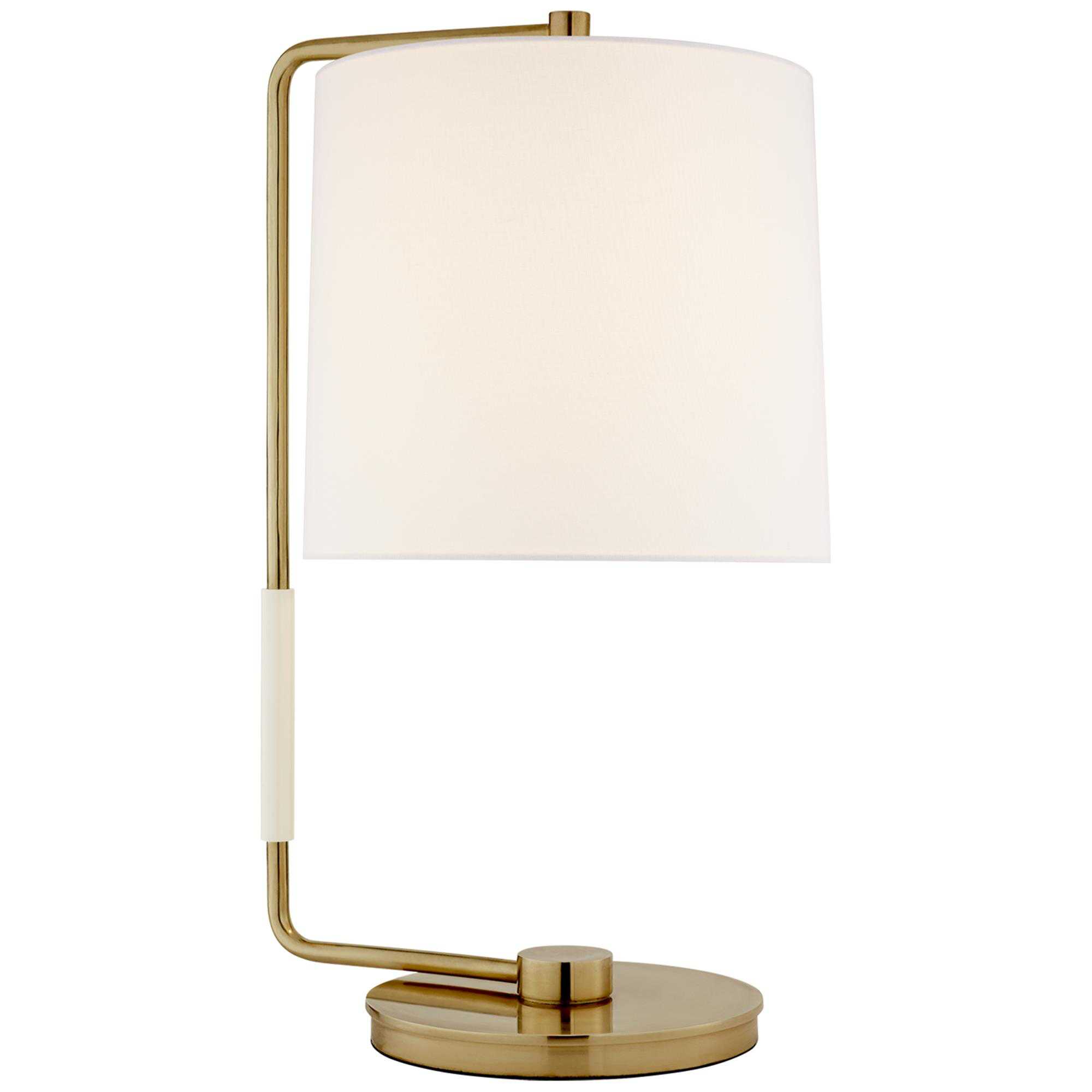 Shown in Soft Brass finish and Linen shade