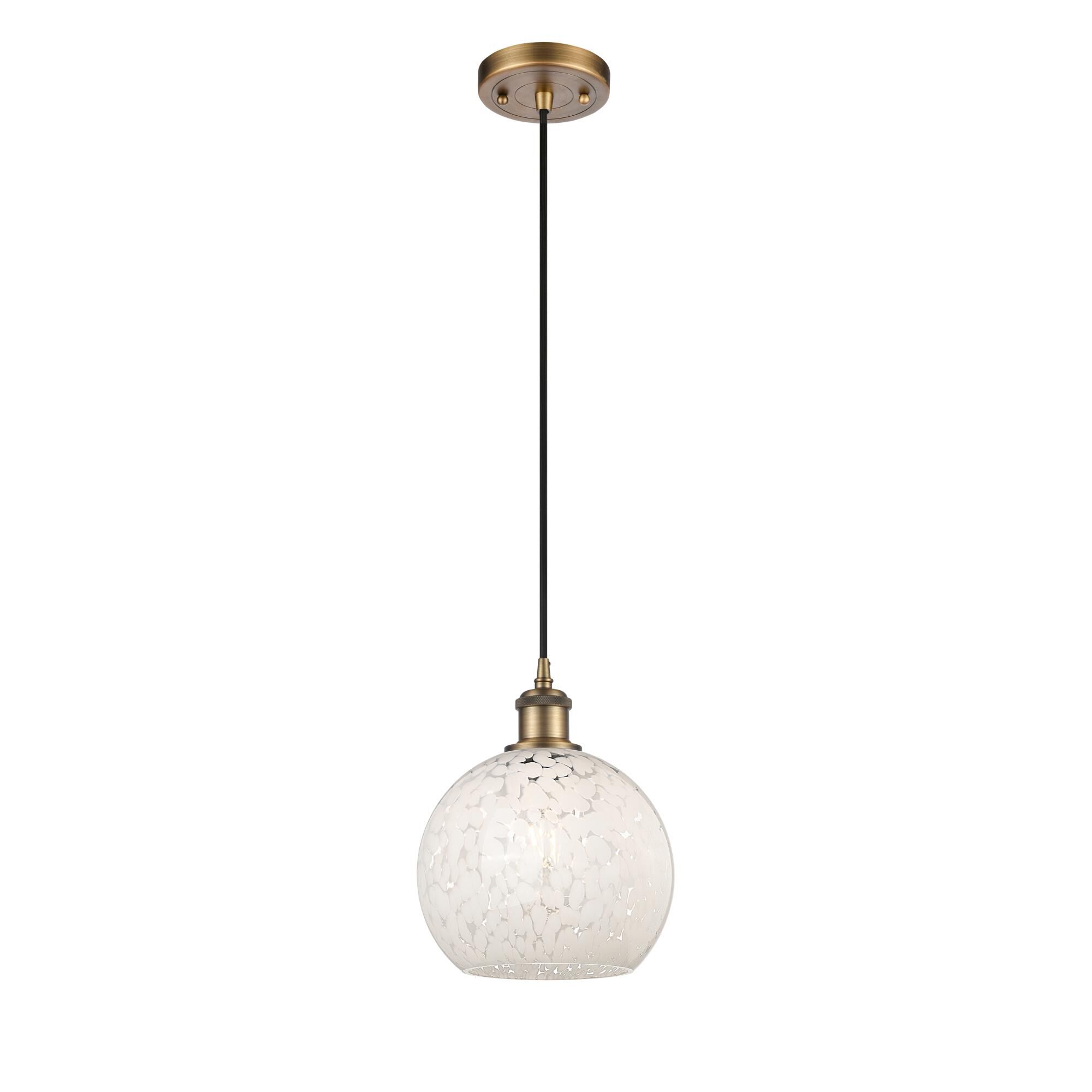 Shown in Brushed Brass finish and White Mouchette glass