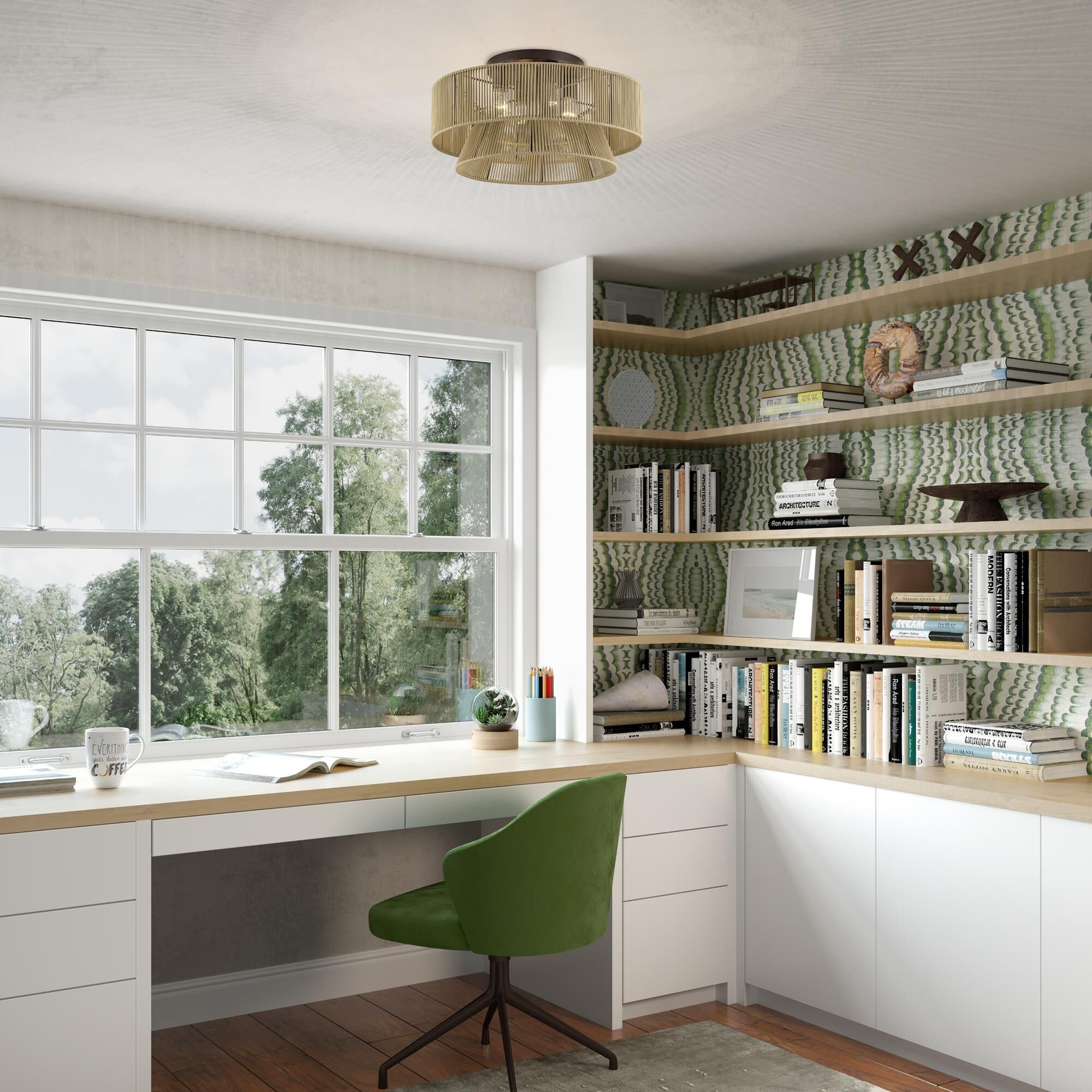 Shown in English Bronze finish and Hand-Woven Venetian Gold Color Polyester Rope shade