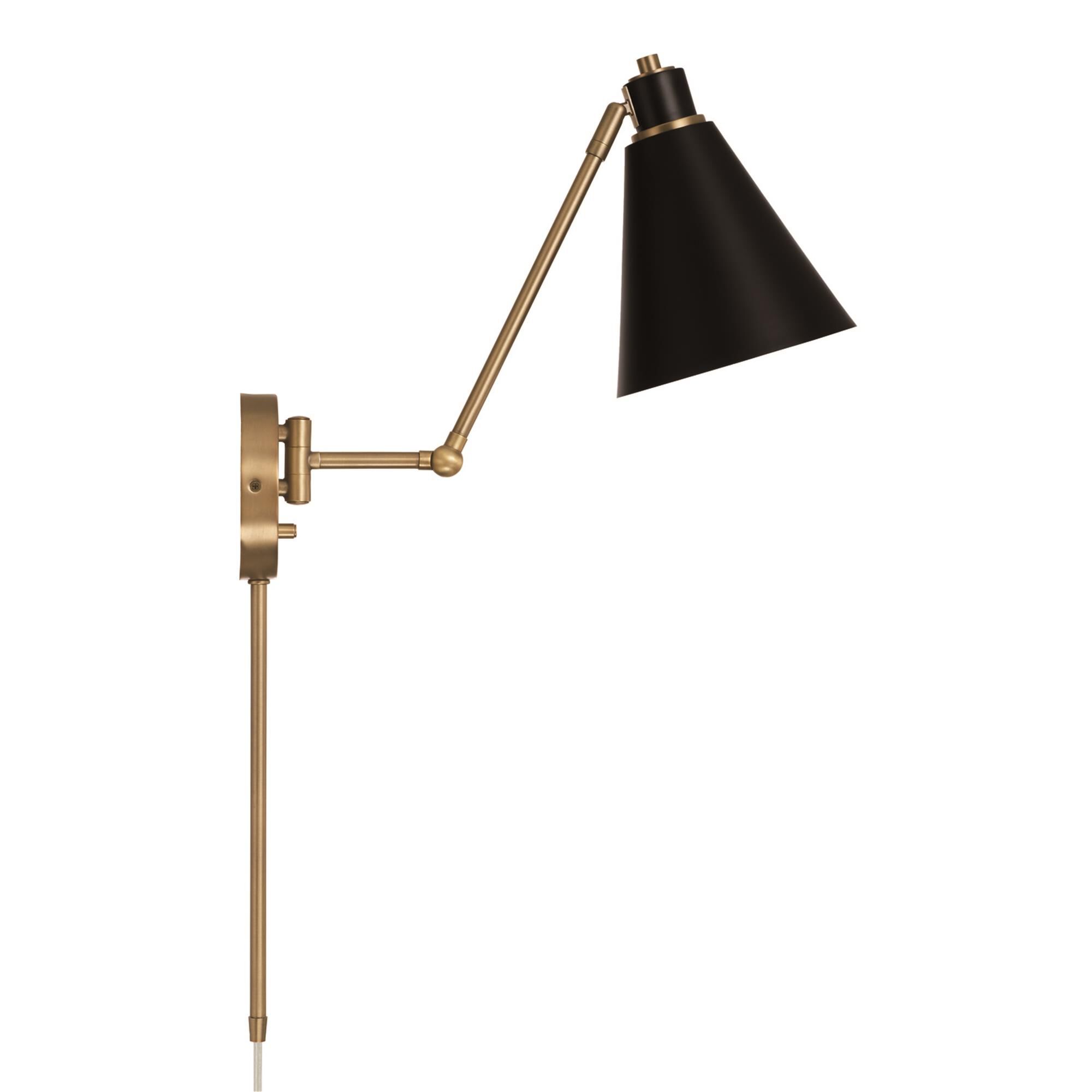 Shown in Aged Brass and Black finish and Black Metal  with White Interior shade