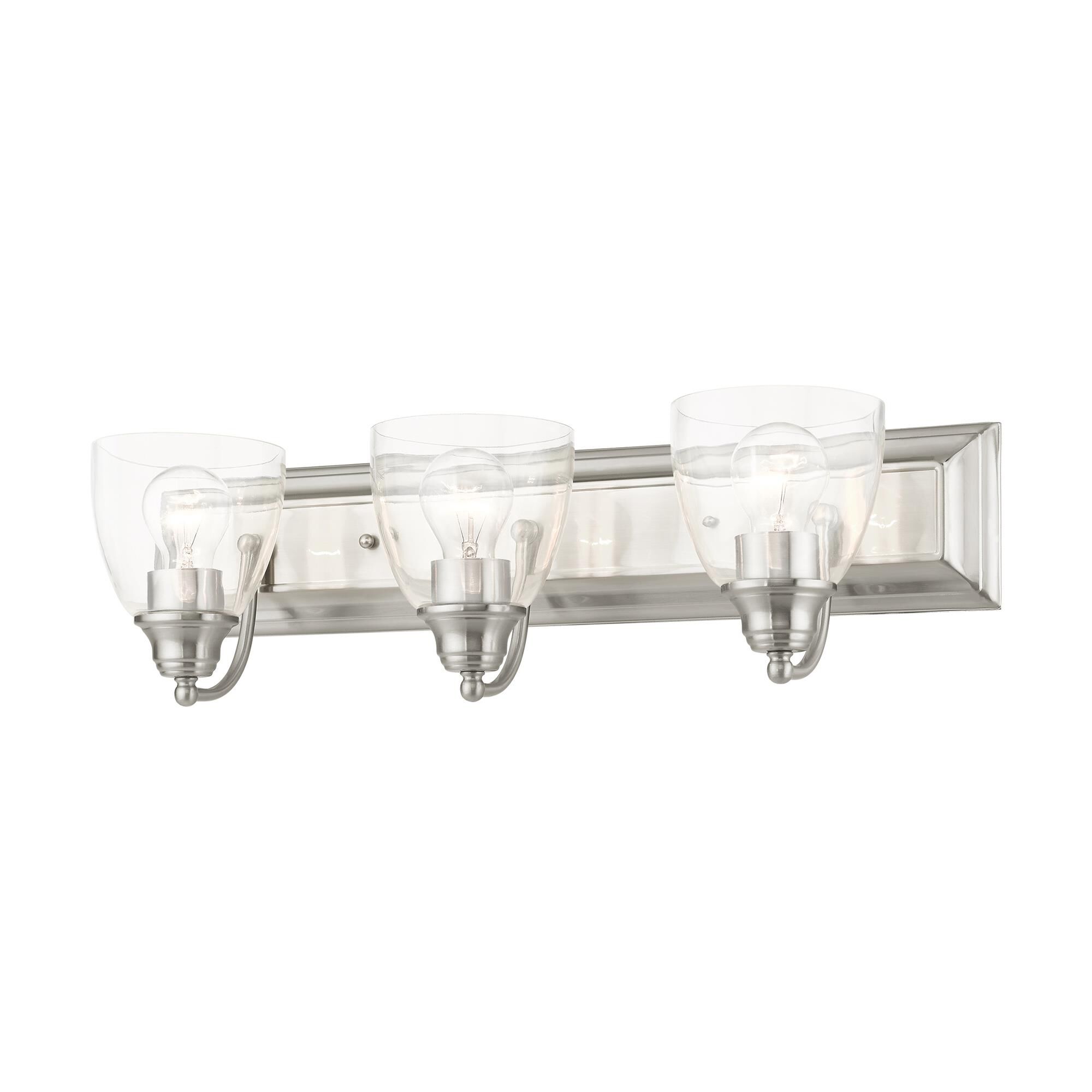 Shown in Brushed Nickel finish and Hand Blown Clear glass