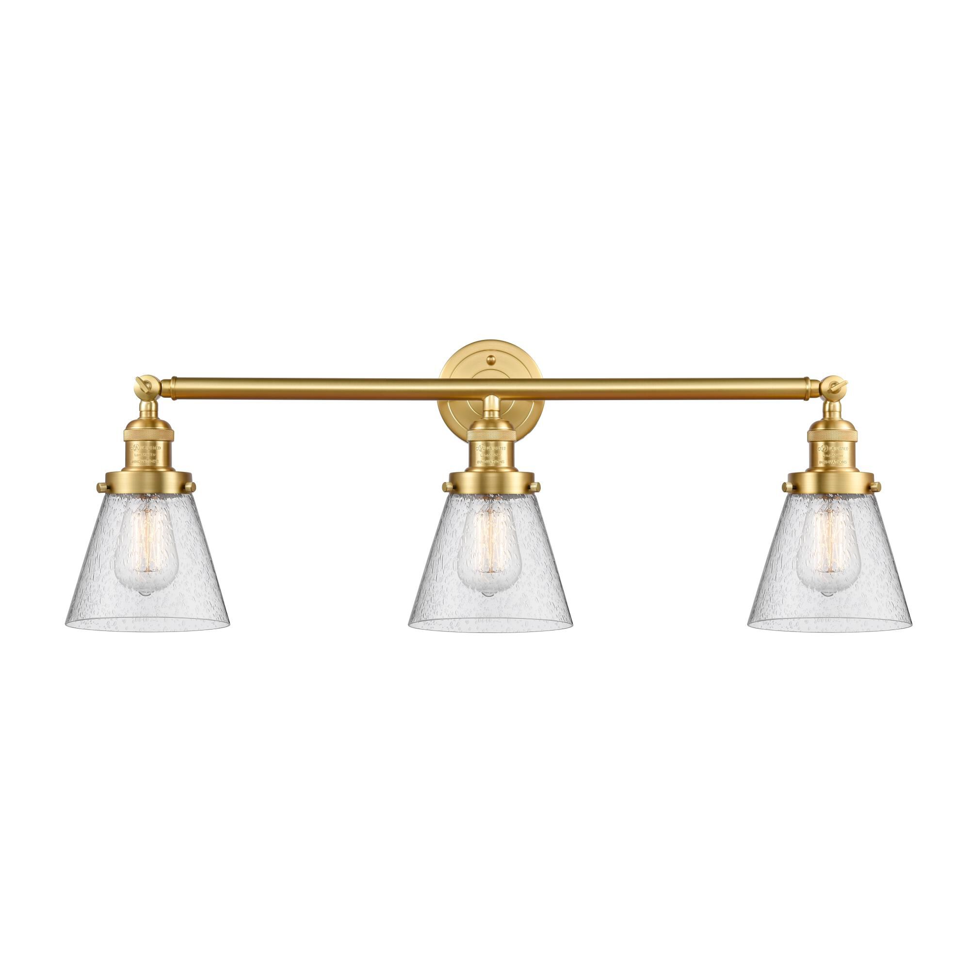 Shown in Satin Gold finish and Seedy Small Cone glass
