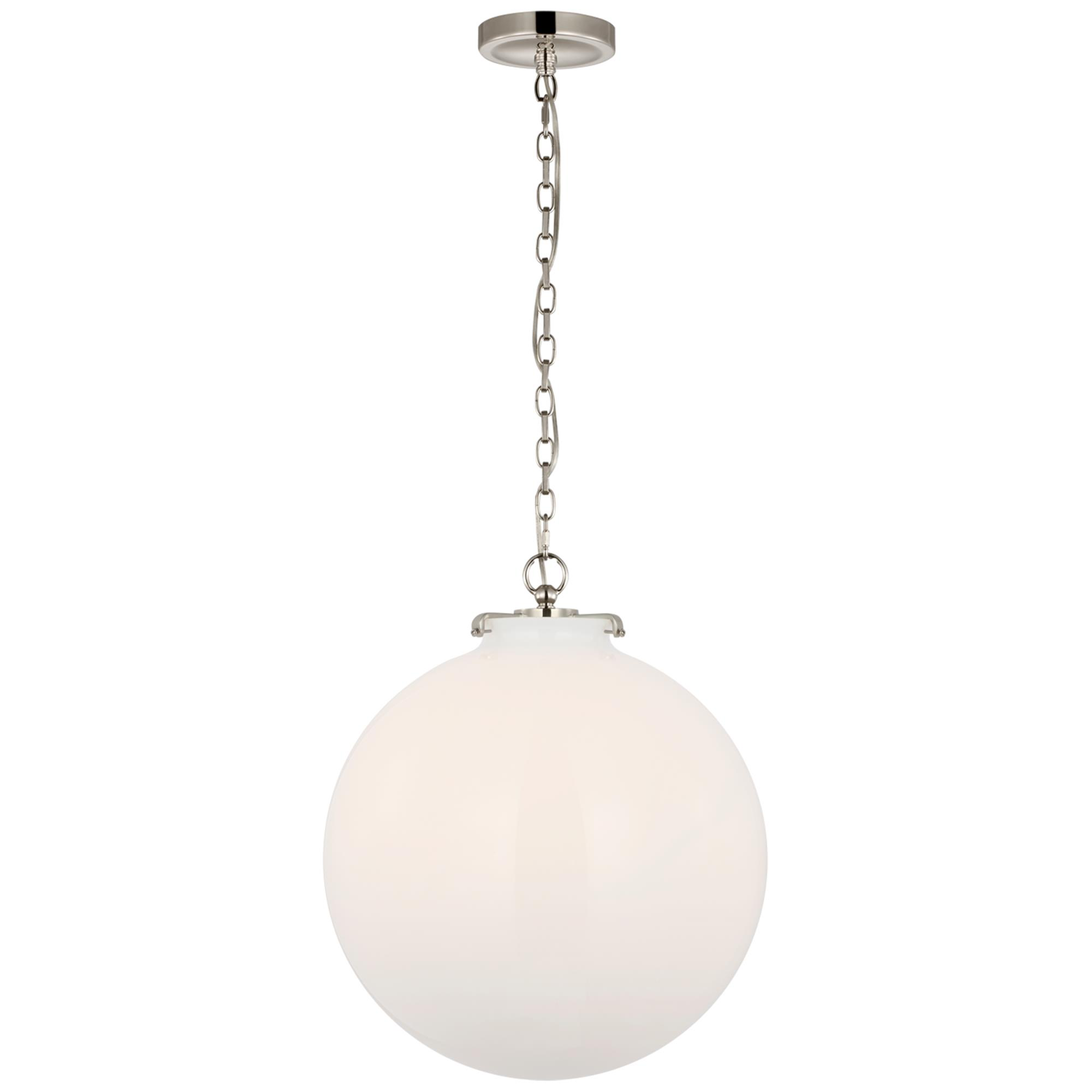 Shown in Polished Nickel finish and White glass