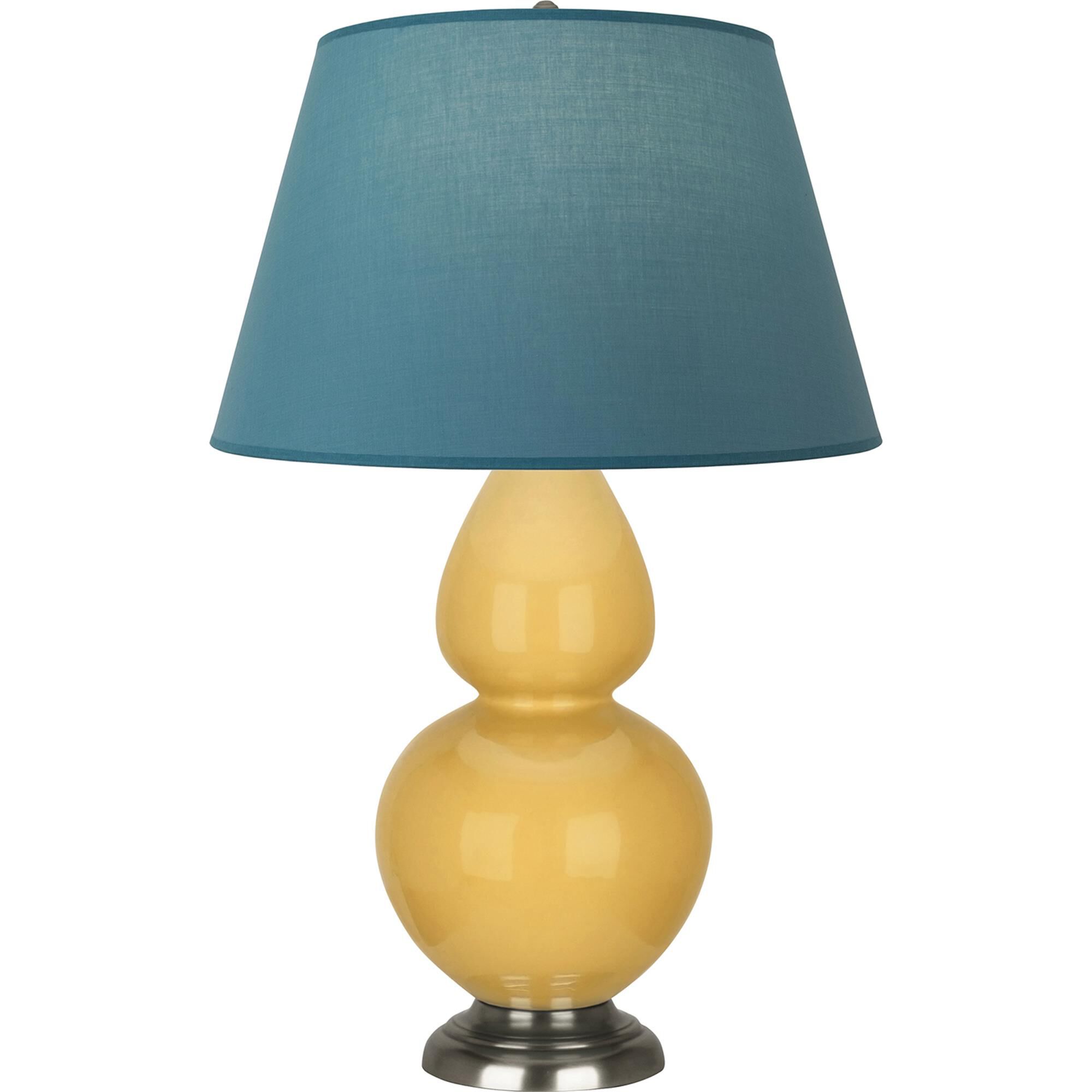 Shown in Sunset Yellow finish and Bright Blue and Gray shade and Antique Silver accent
