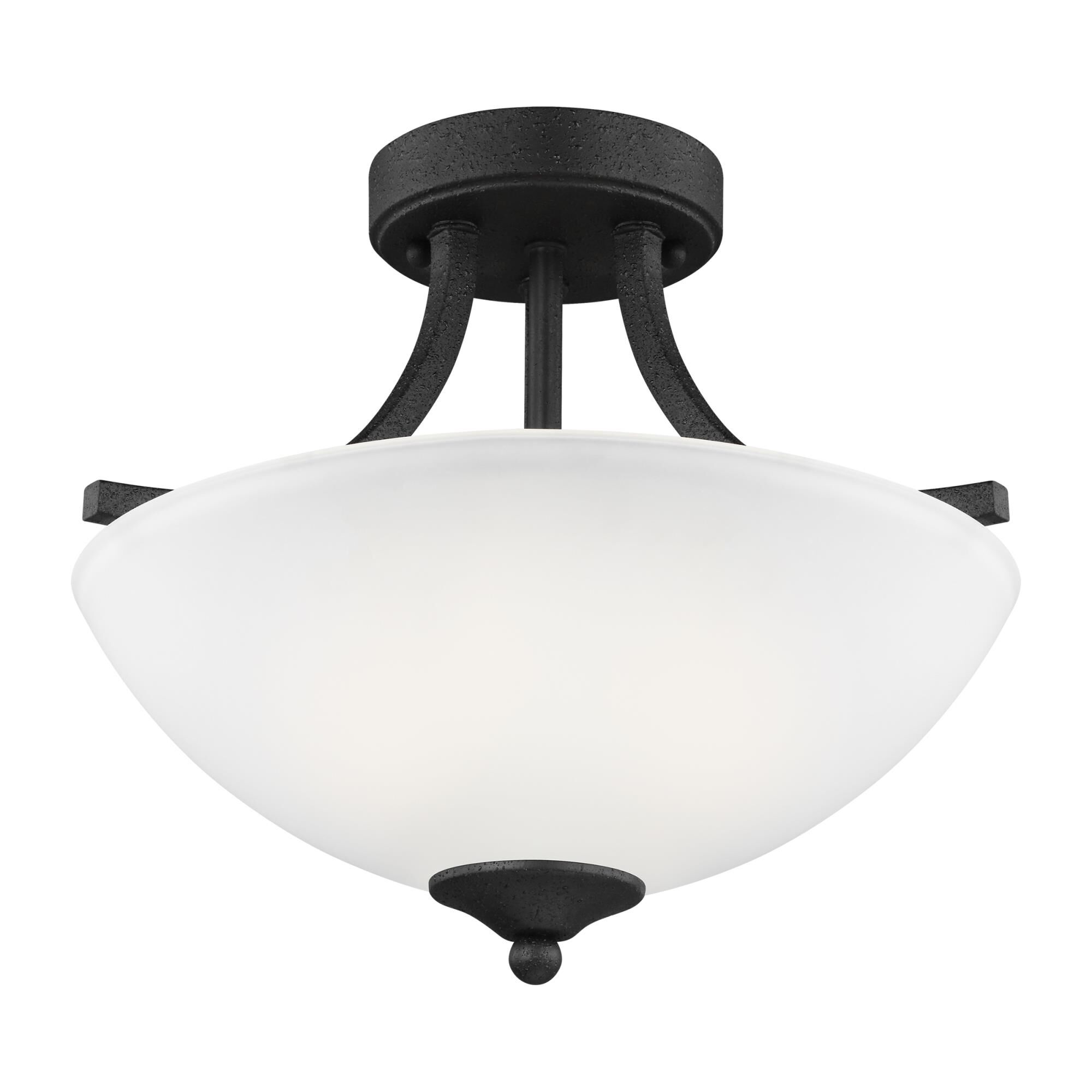 Shown in Blacksmith finish and Satin Etched  Shade glass and Satin Etched Glass shade