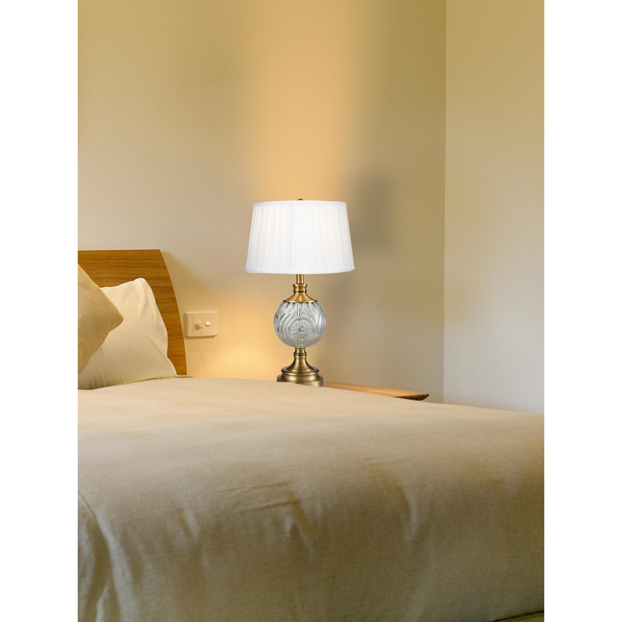 Shown in Antique Bronze finish and Hardback Fabric shade