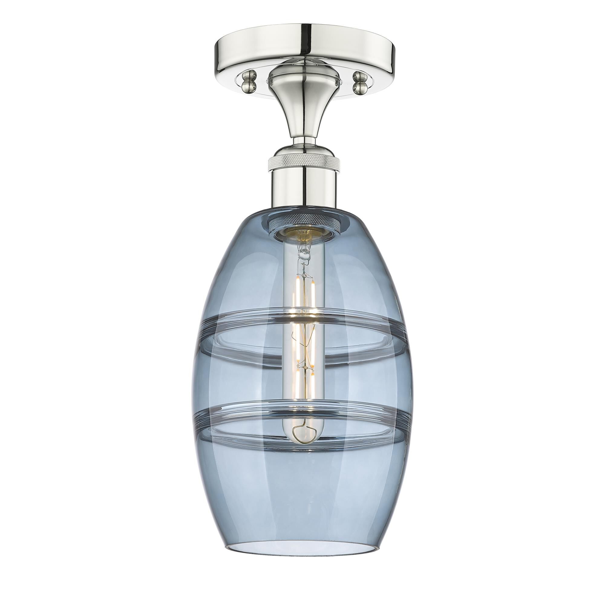 Shown in Polished Nickel finish and Princess Blue glass