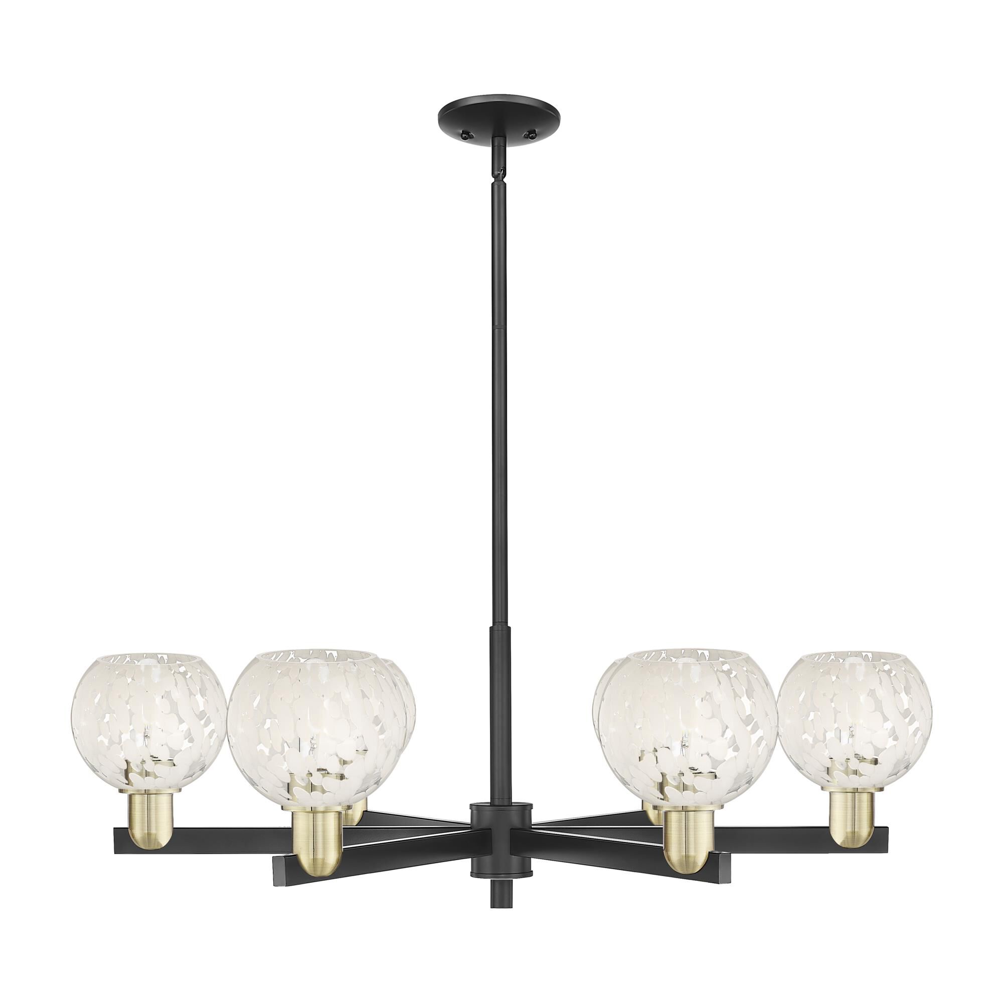 Shown in Black Antique Brass finish and White Mouchette glass