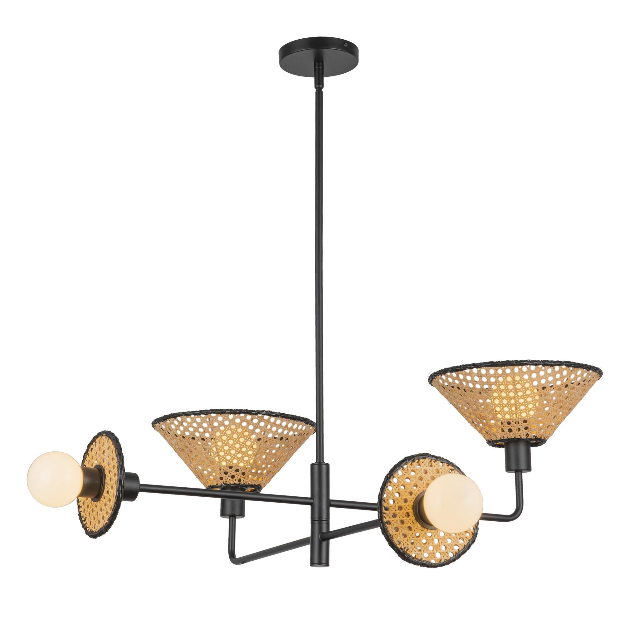 Shown in Matte Black finish and Rattan shade
