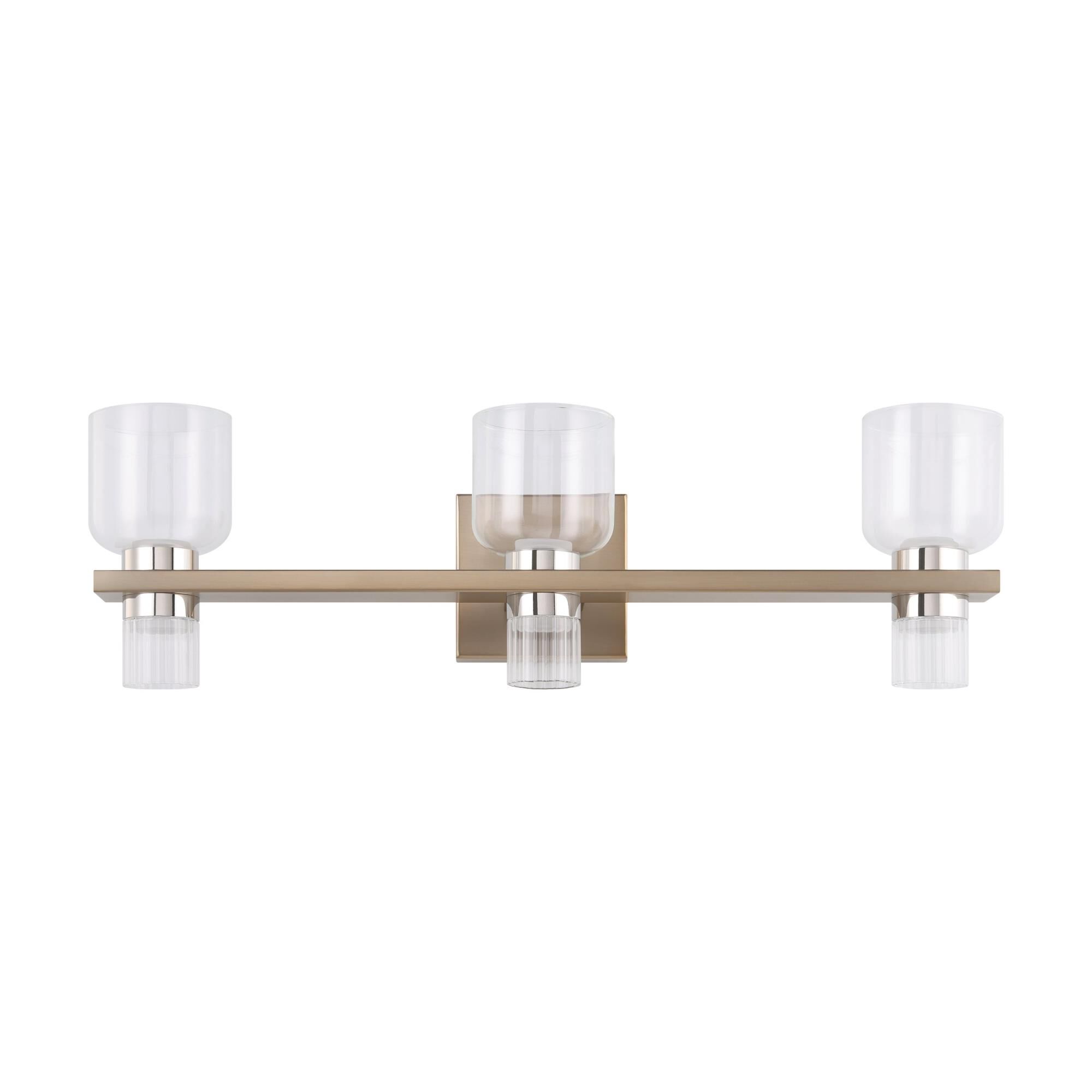 Shown in Champagne Gold finish and Clear, Clear Ribbed glass