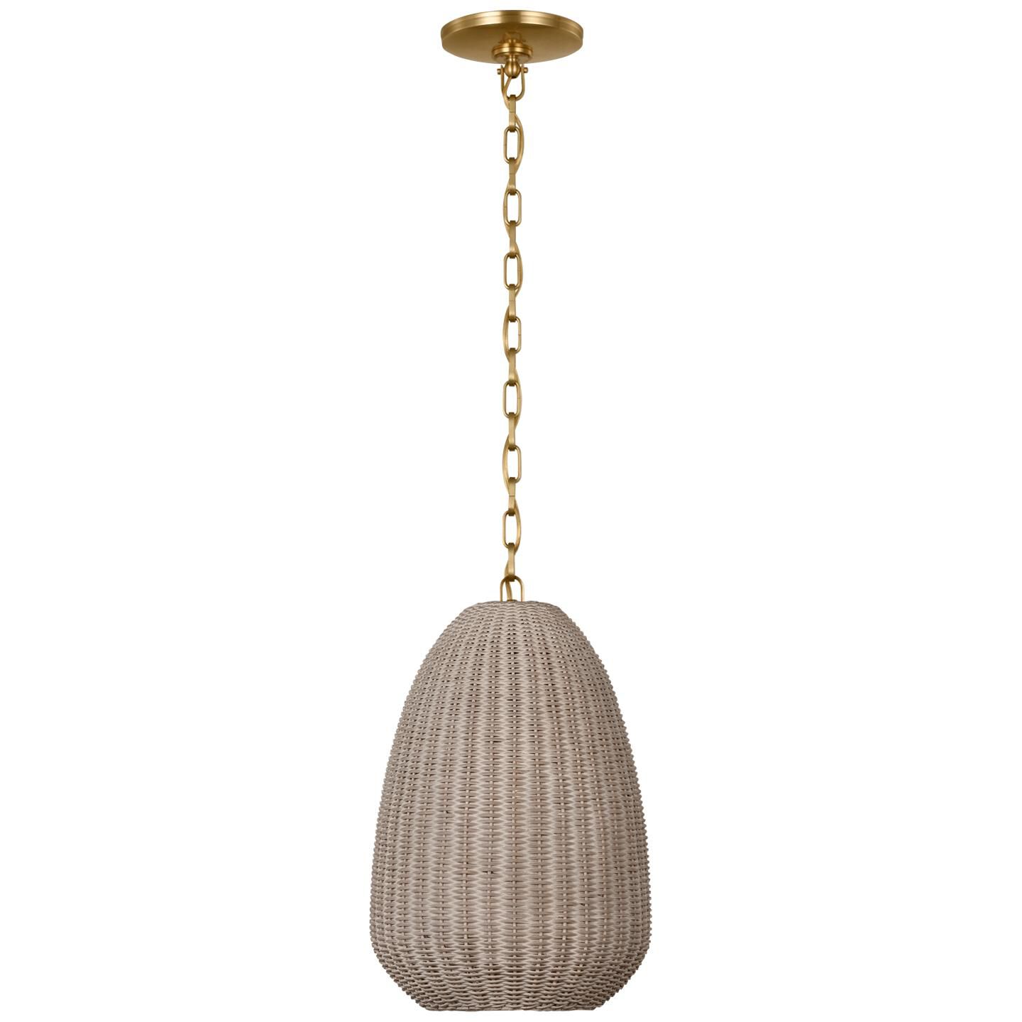 Shown in Antique-Burnished Brass finish and Ash Wicker shade